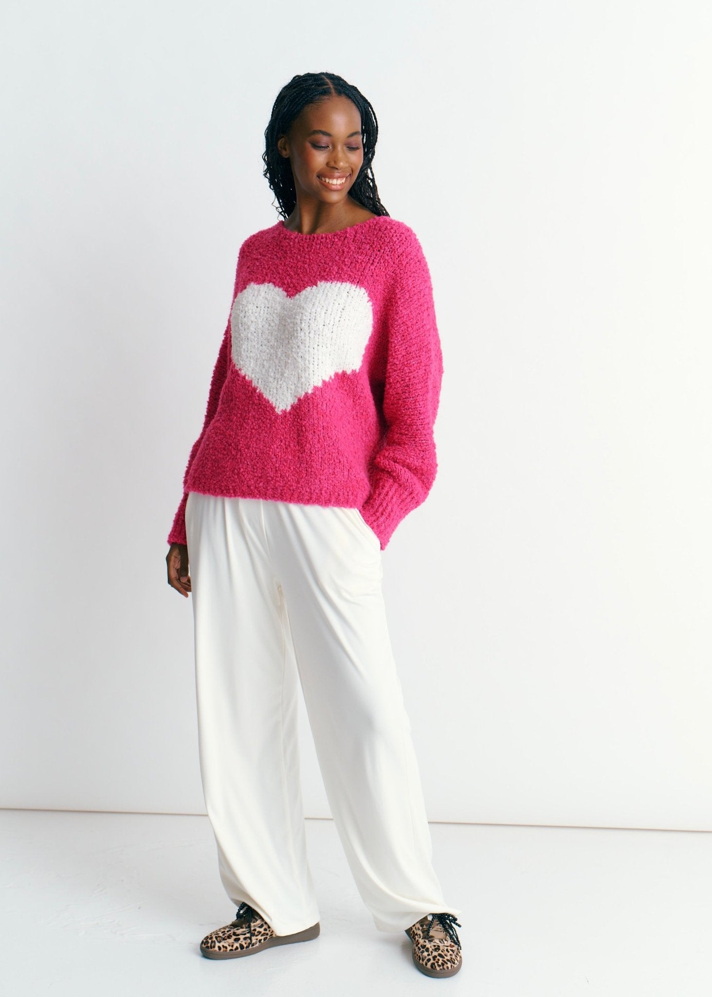 View our Soho Chunky Oversized Heart Knit In Fuchsia - by Tribute Store