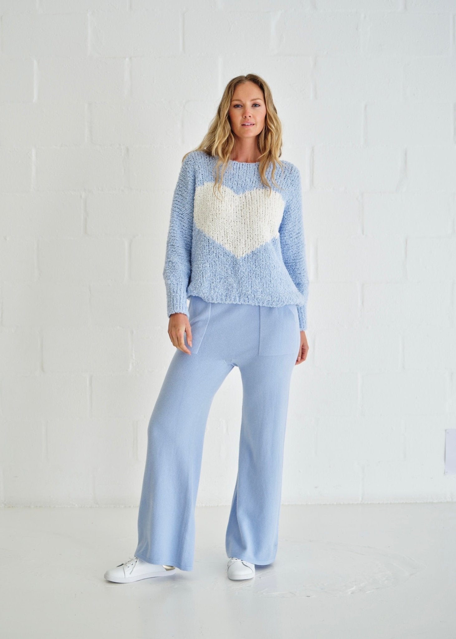 Soho Chunky Oversized Heart Knit In Sky Blue
