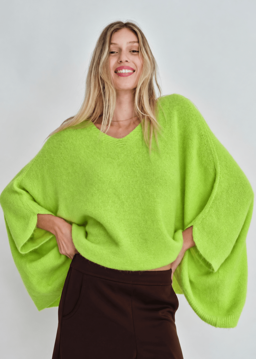View our Sole Mio Oversized Batwing Knit in Lime - by Tribute Store