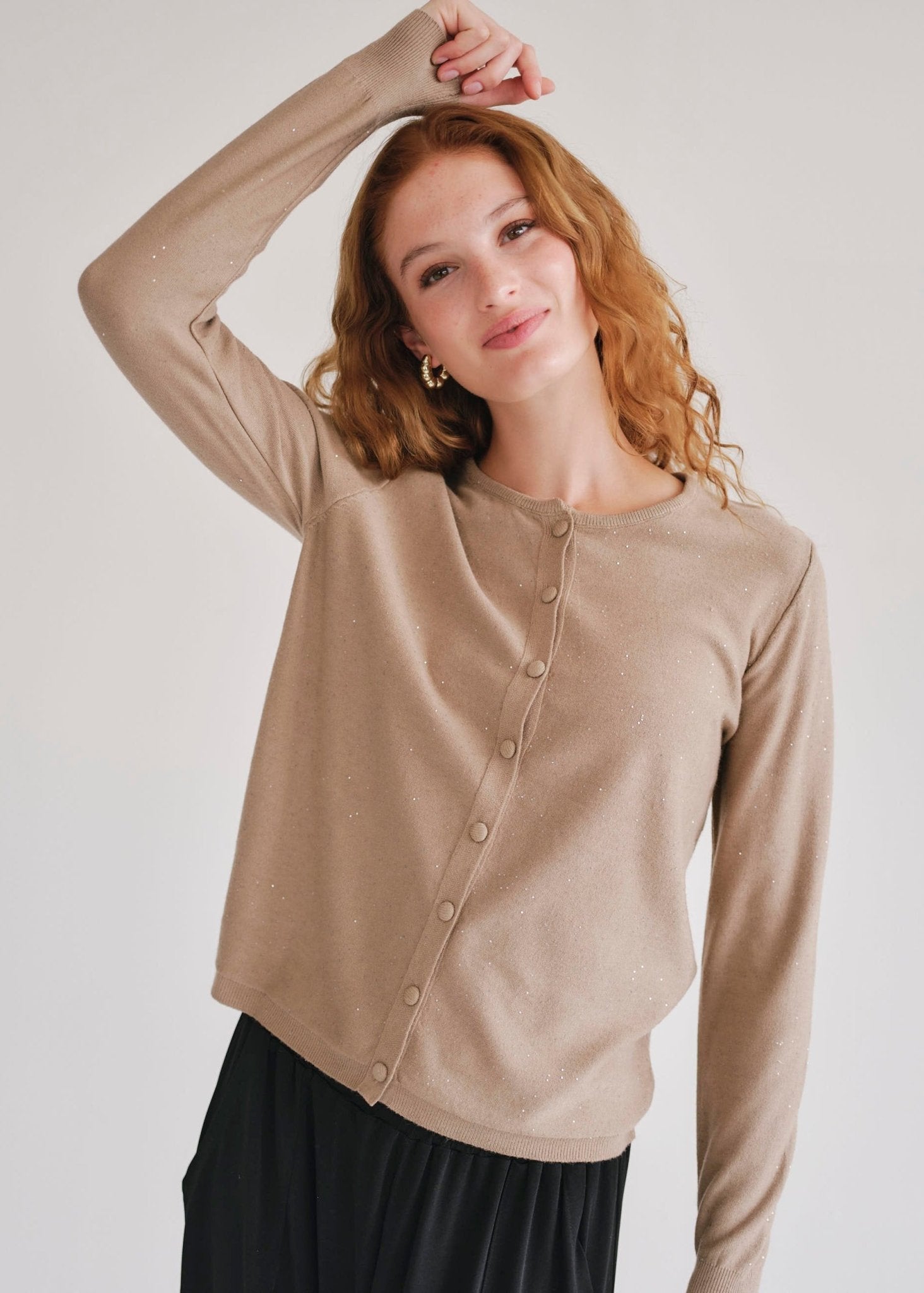 View our Sparkle Lurex Cardigan in Caramel - by Tribute Store
