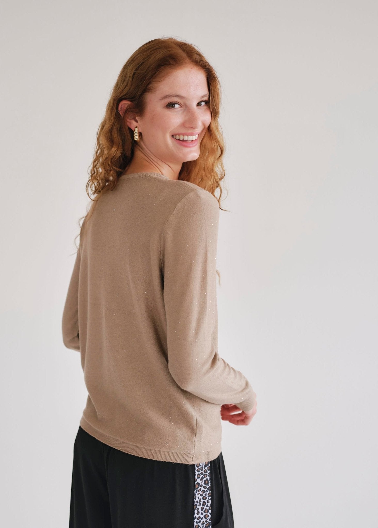 View our Sparkle Lurex Cardigan in Caramel - by Tribute Store