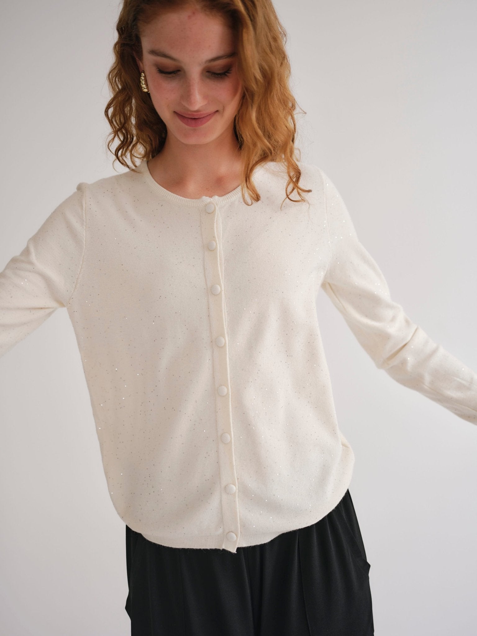 View our Sparkle Lurex Cardigan in Cream - by Tribute Store
