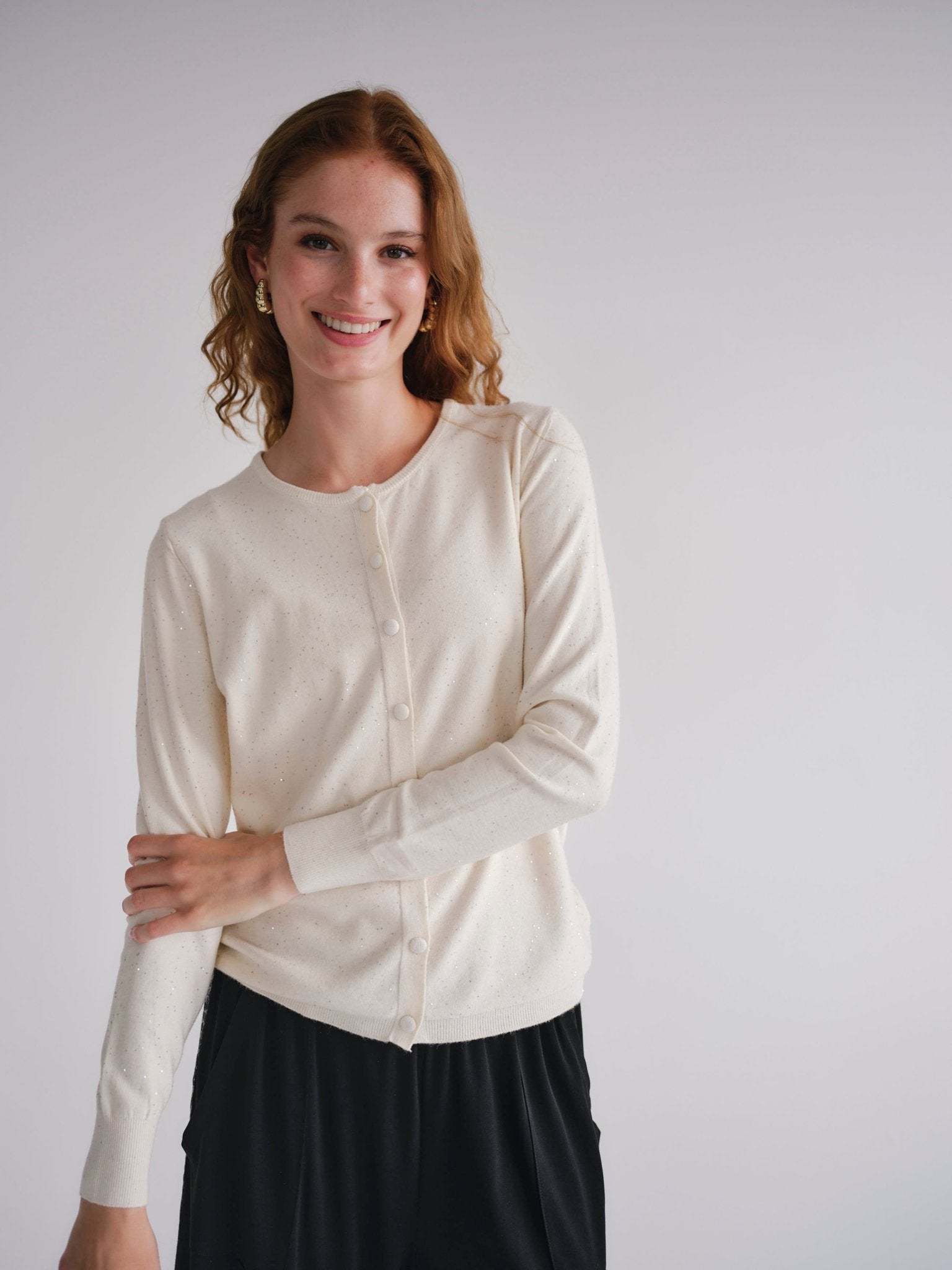 View our Sparkle Lurex Cardigan in Cream - by Tribute Store