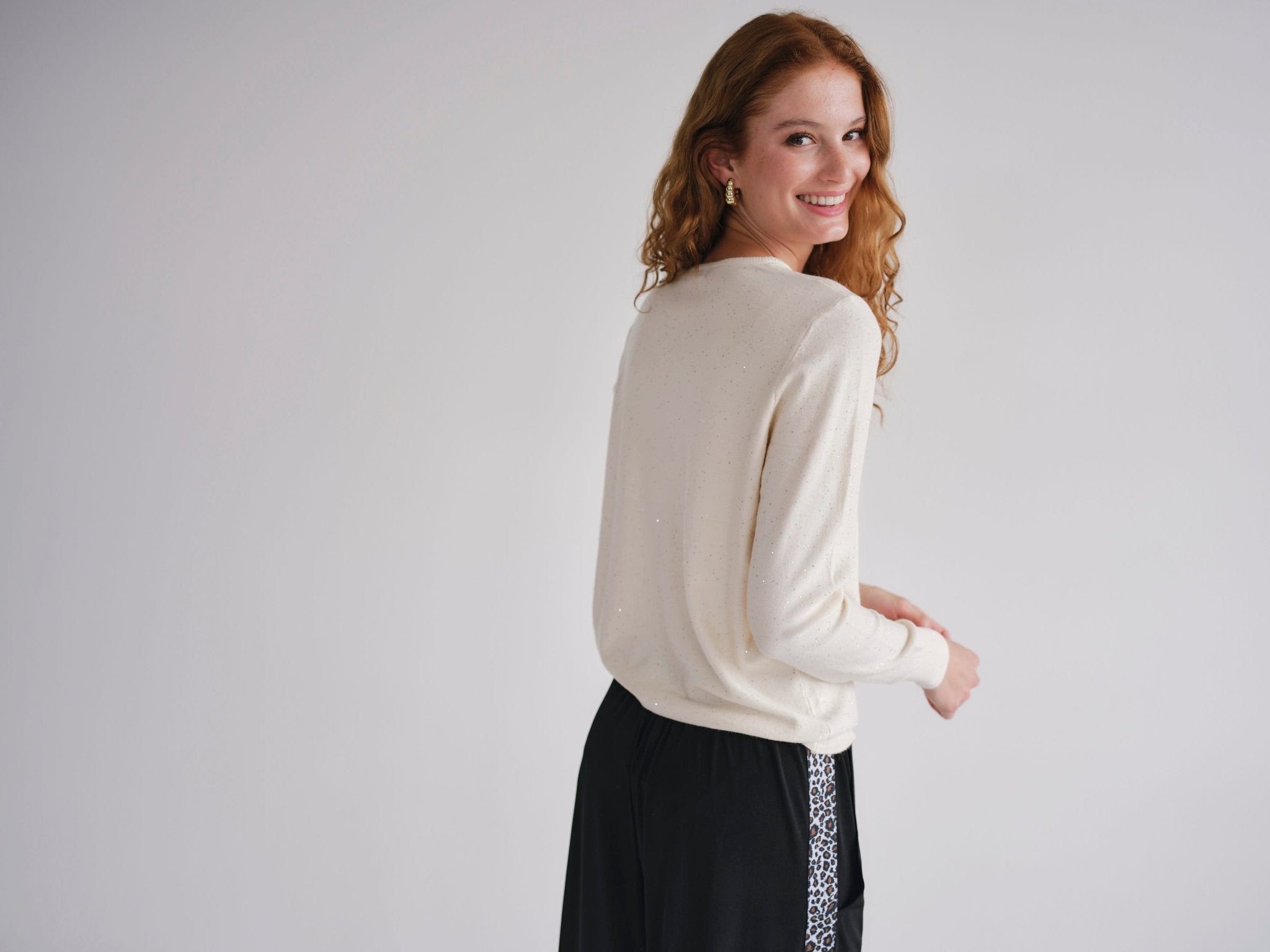 View our Sparkle Lurex Cardigan in Cream - by Tribute Store