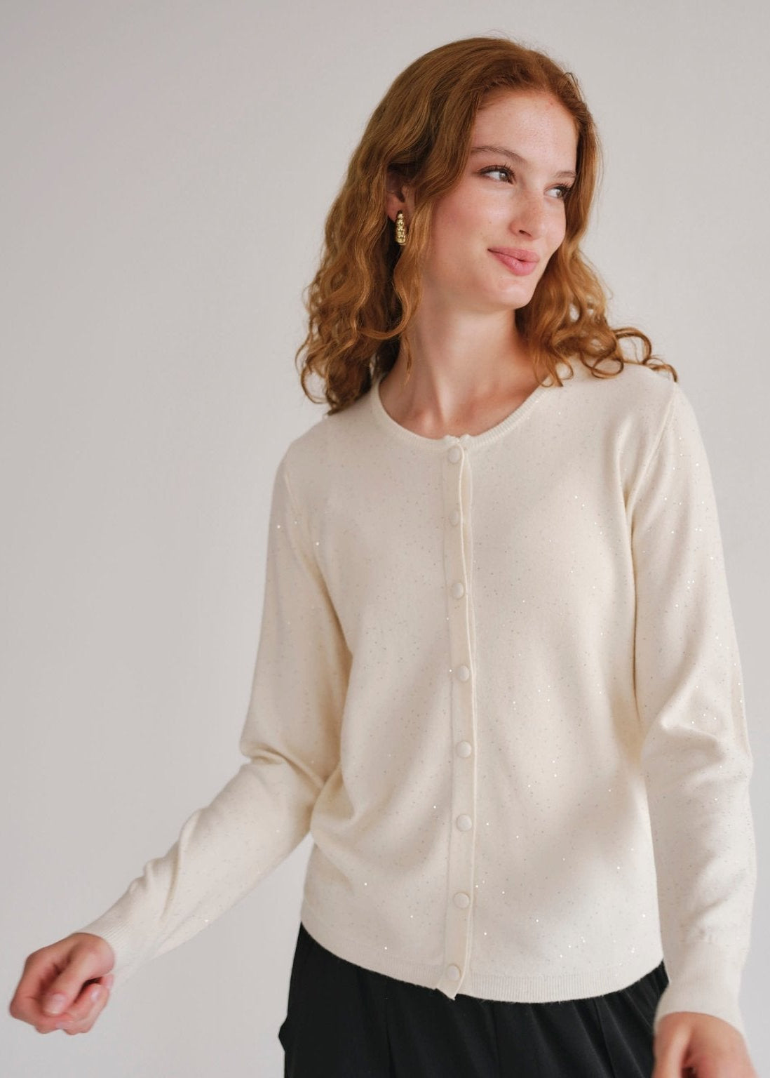 View our Sparkle Lurex Cardigan in Cream - by Tribute Store