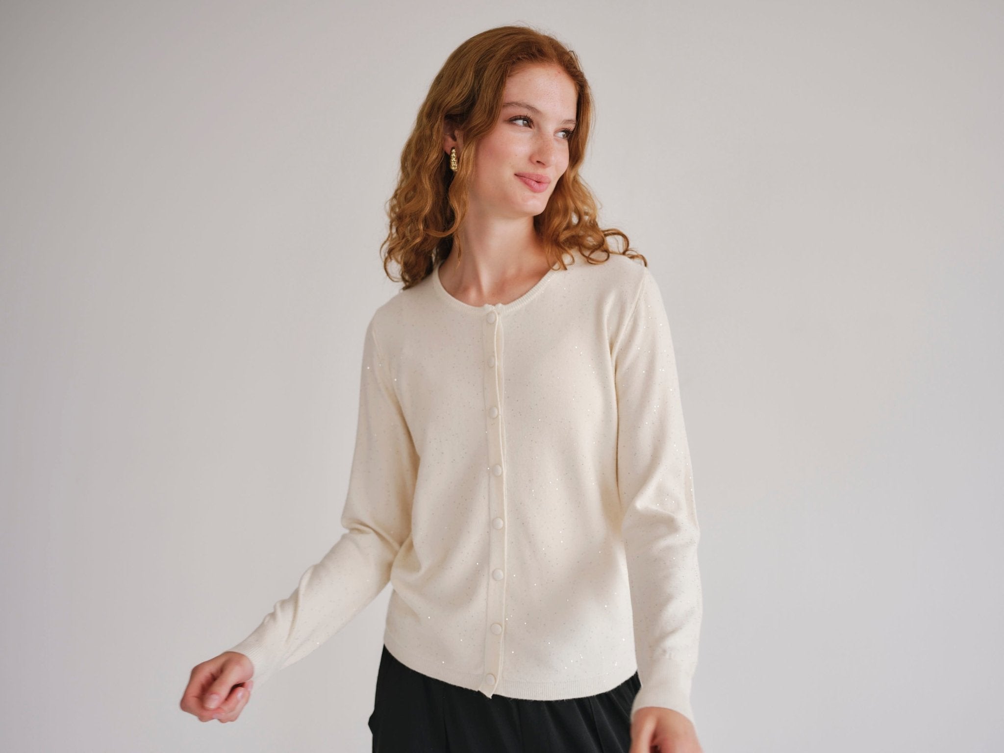 View our Sparkle Lurex Cardigan in Cream - by Tribute Store