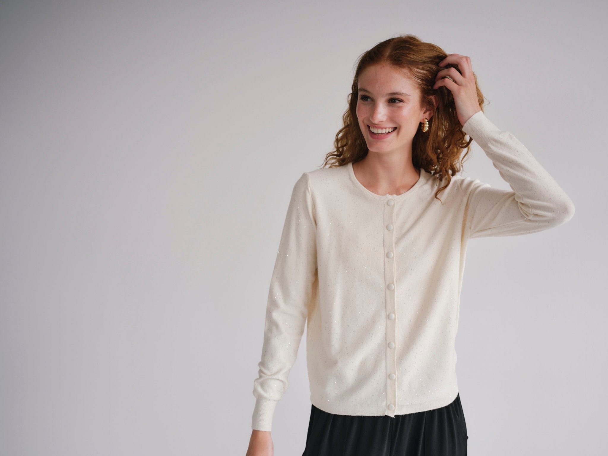 View our Sparkle Lurex Cardigan in Cream - by Tribute Store