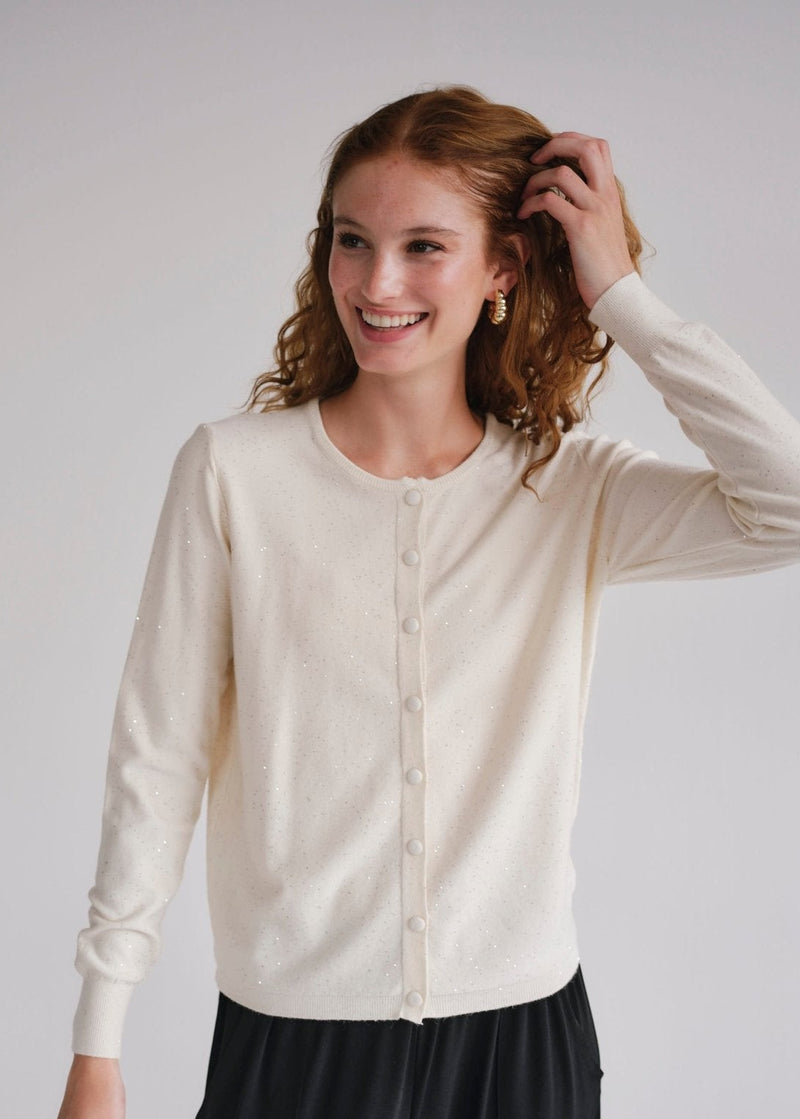 View our Sparkle Lurex Cardigan in Cream - by Tribute Store