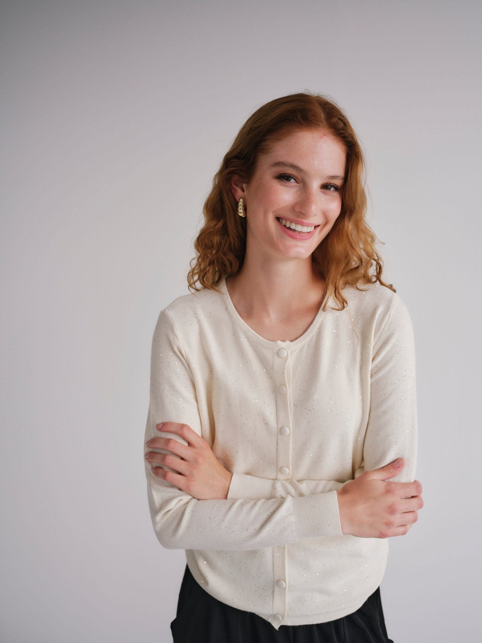 View our Sparkle Lurex Cardigan in Cream - by Tribute Store