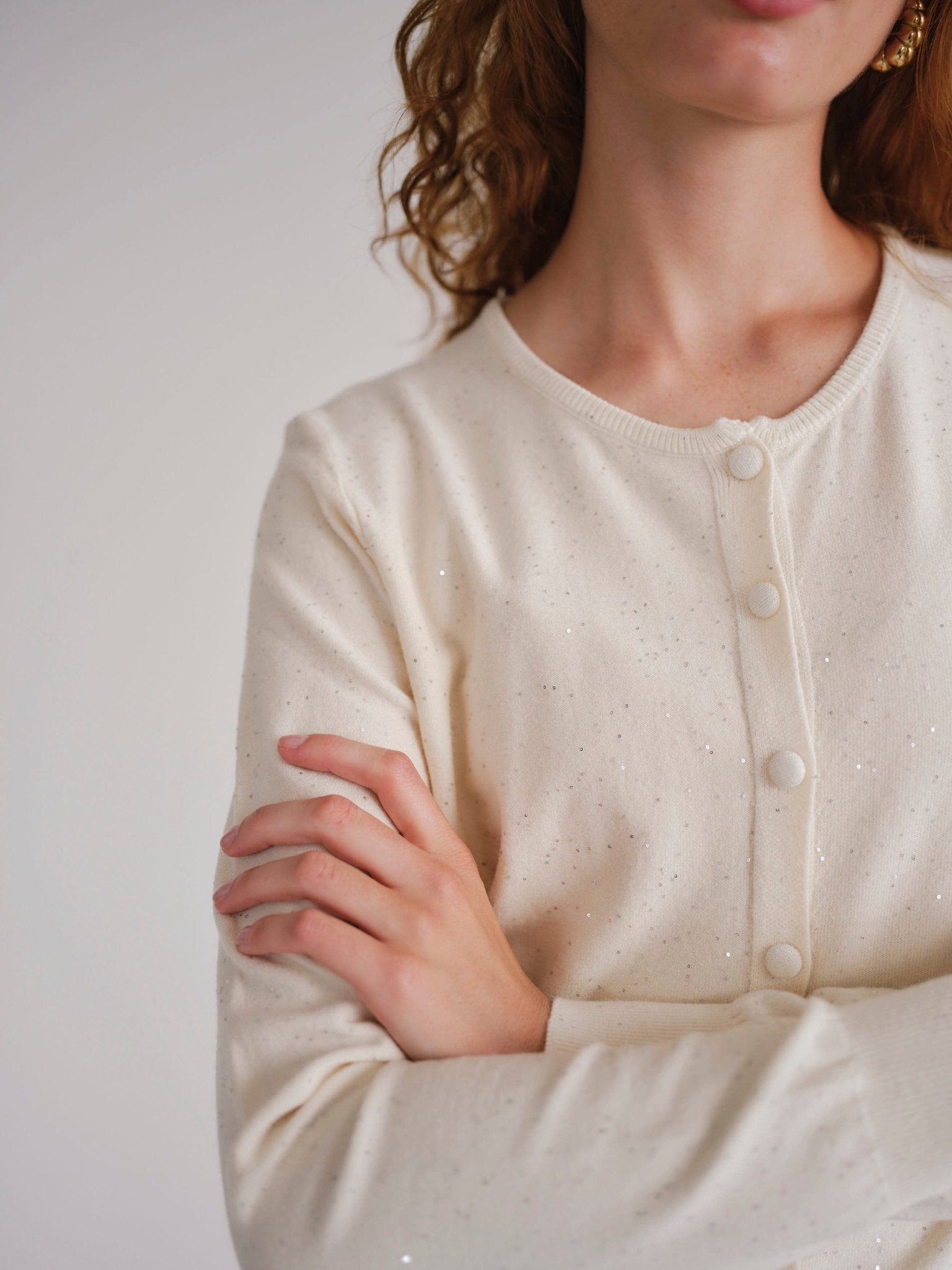 View our Sparkle Lurex Cardigan in Cream - by Tribute Store