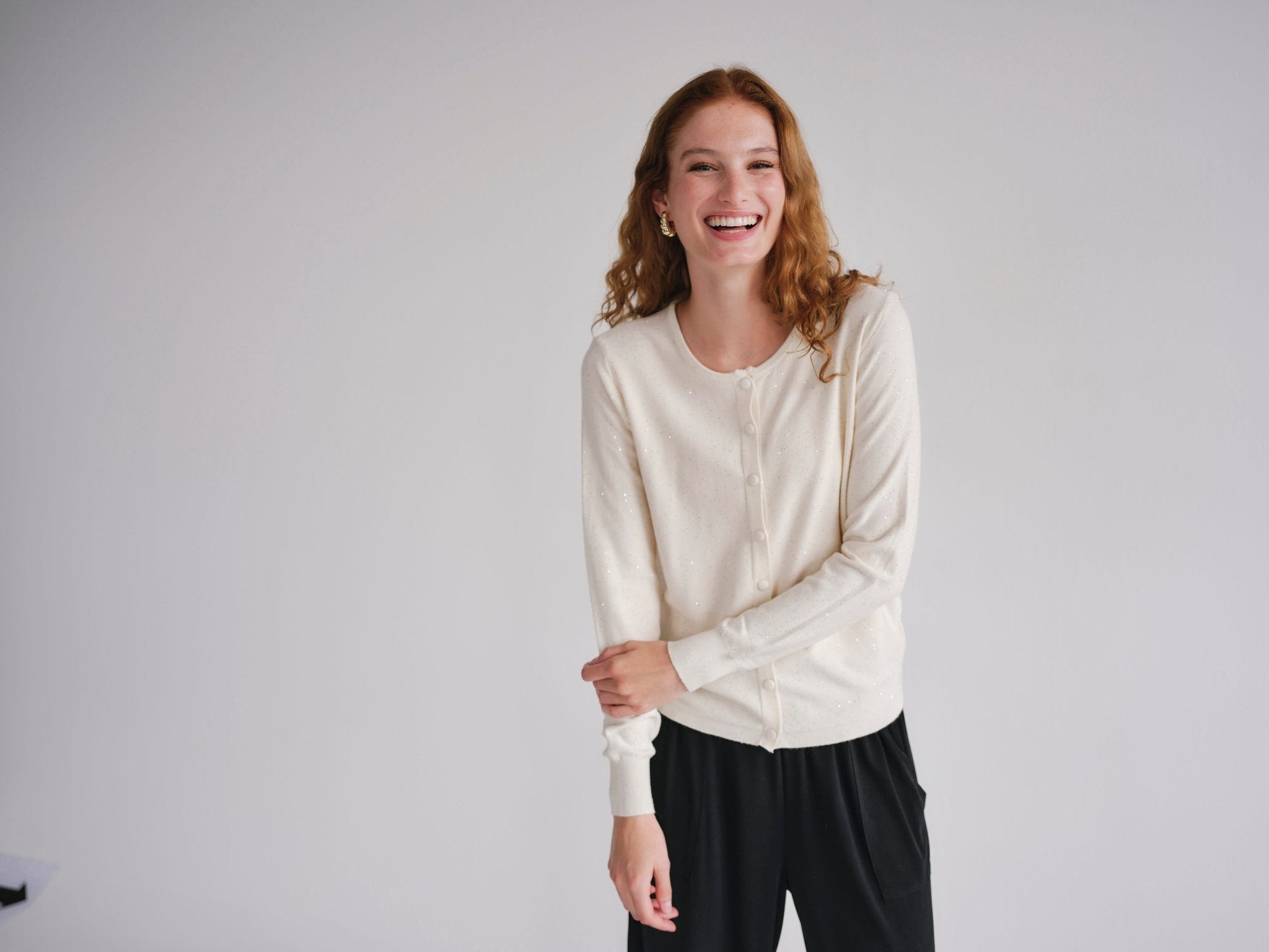 View our Sparkle Lurex Cardigan in Cream - by Tribute Store