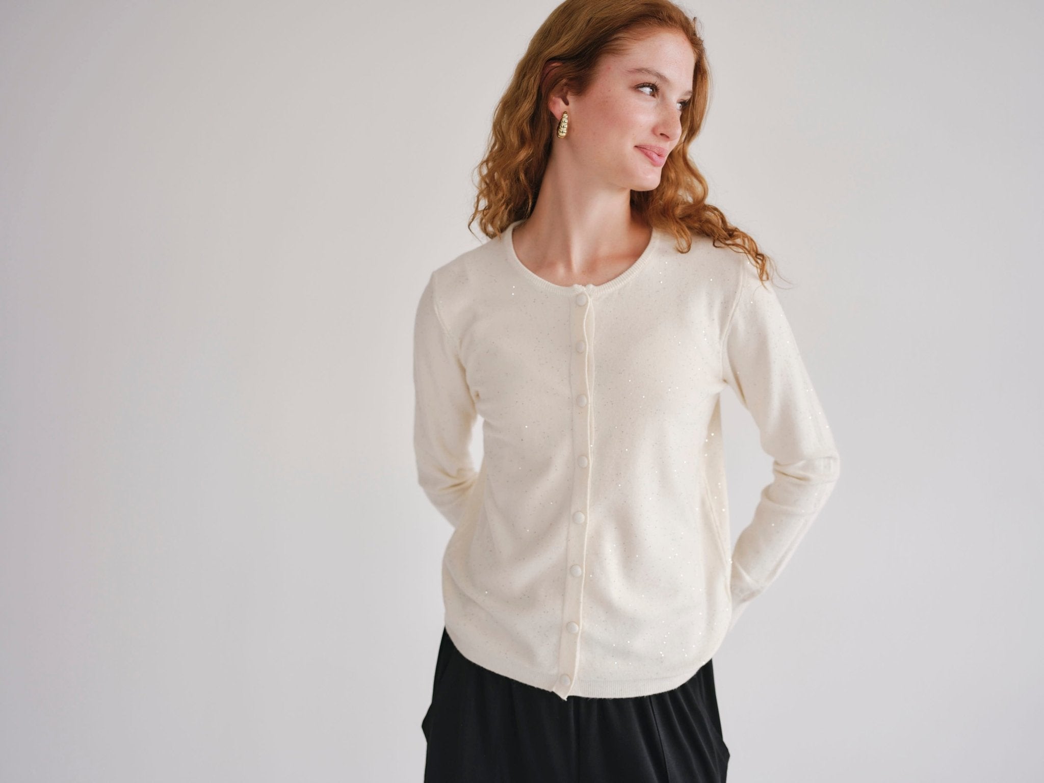 View our Sparkle Lurex Cardigan in Cream - by Tribute Store