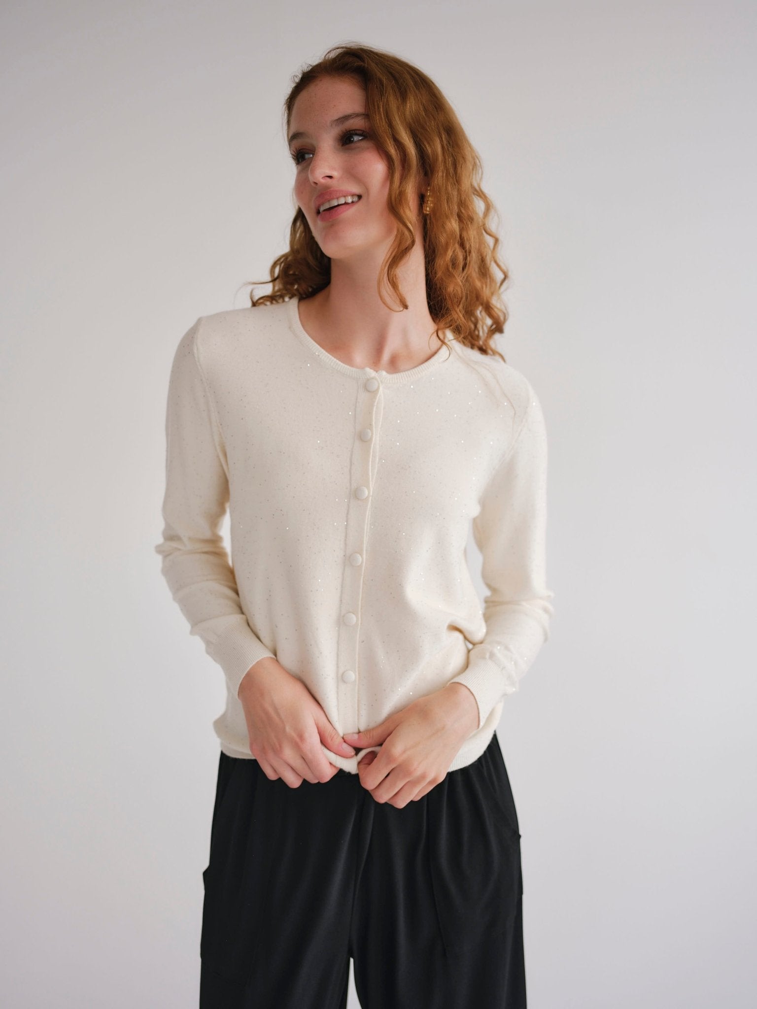 View our Sparkle Lurex Cardigan in Cream - by Tribute Store