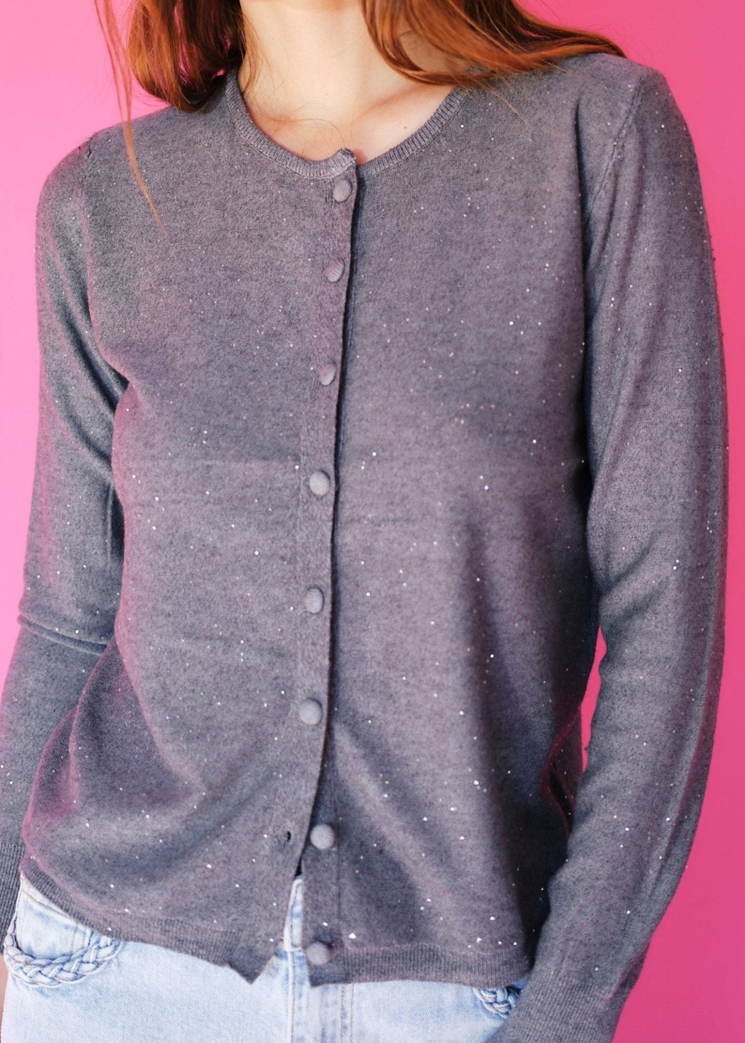 View our Sparkle Lurex Cardigan in Grey - by Tribute Store