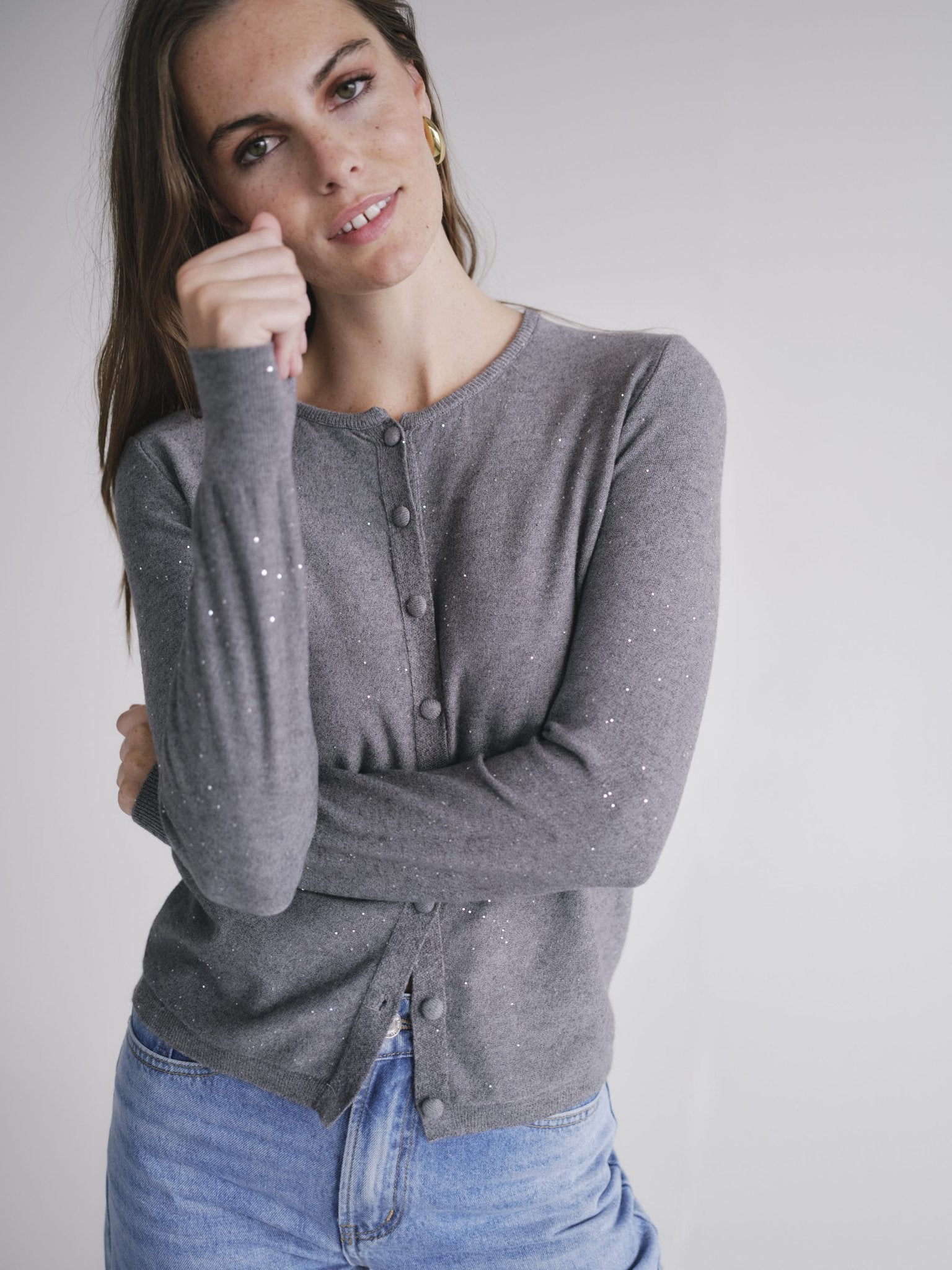 View our Sparkle Lurex Cardigan in Grey - by Tribute Store