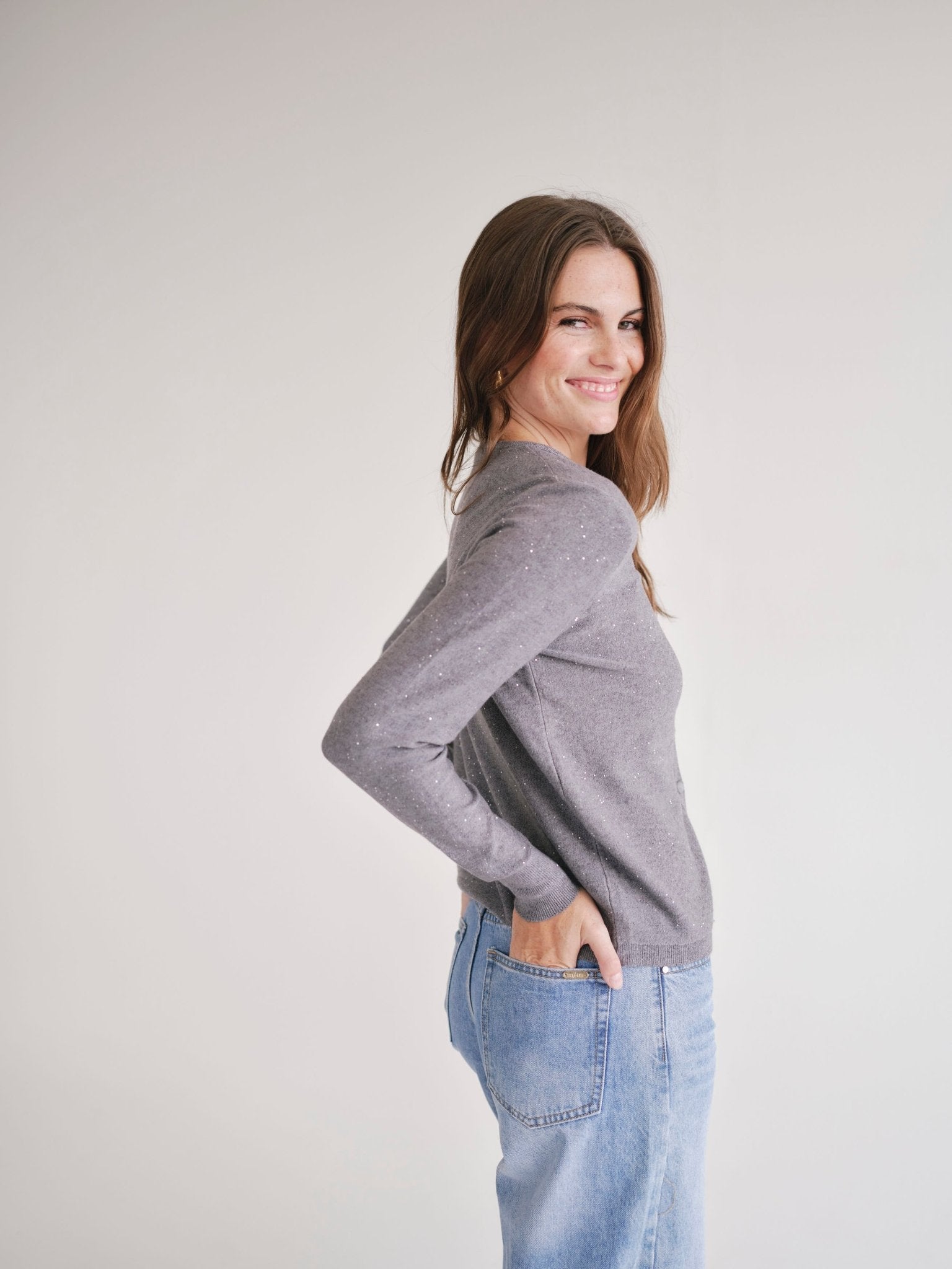 View our Sparkle Lurex Cardigan in Grey - by Tribute Store