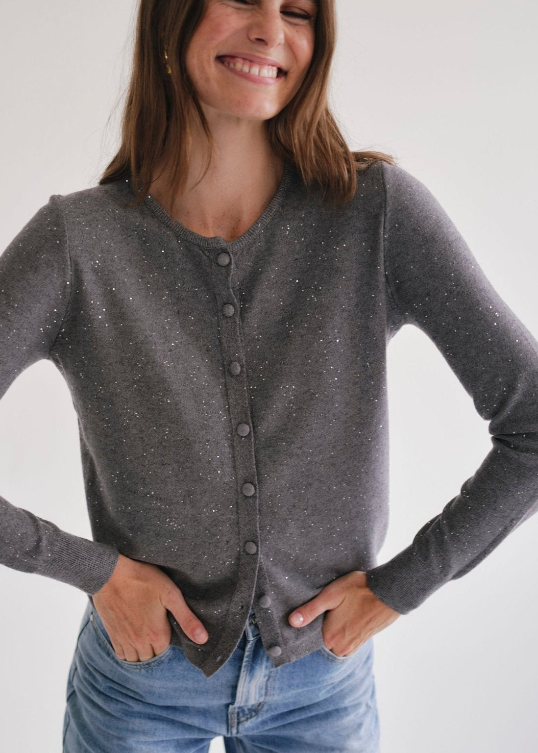 View our Sparkle Lurex Cardigan in Grey - by Tribute Store