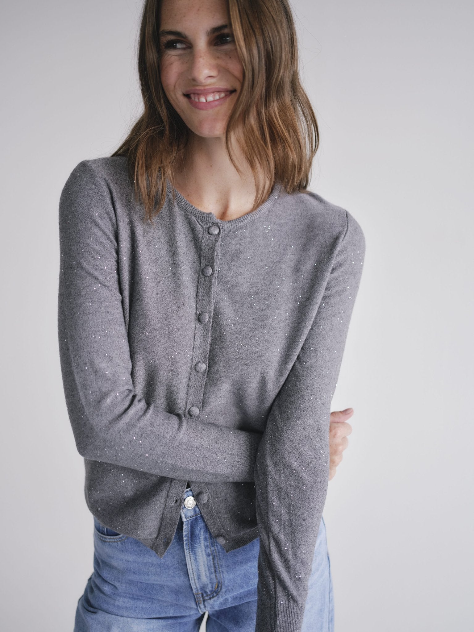 View our Sparkle Lurex Cardigan in Grey - by Tribute Store
