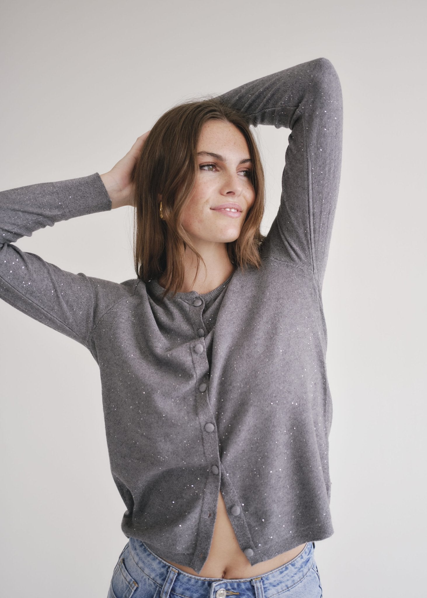 View our Sparkle Lurex Cardigan in Grey - by Tribute Store