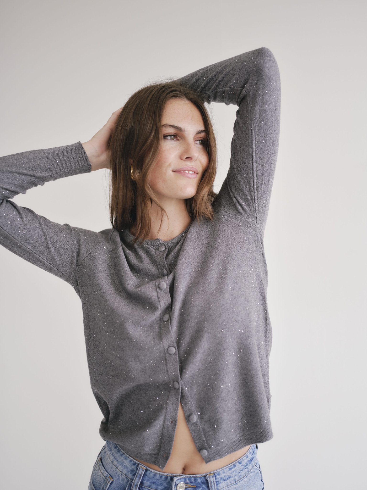 View our Sparkle Lurex Cardigan in Grey - by Tribute Store