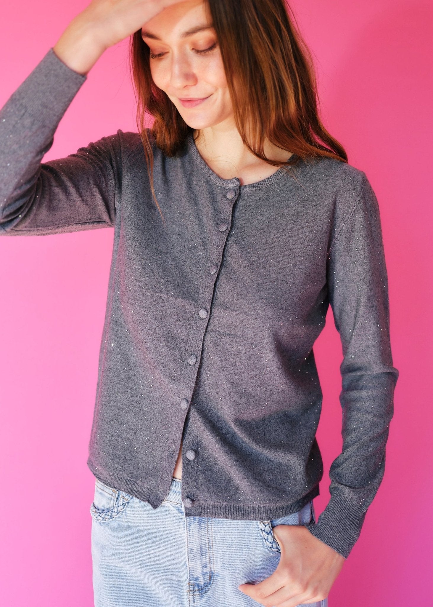 View our Sparkle Lurex Cardigan in Grey - by Tribute Store