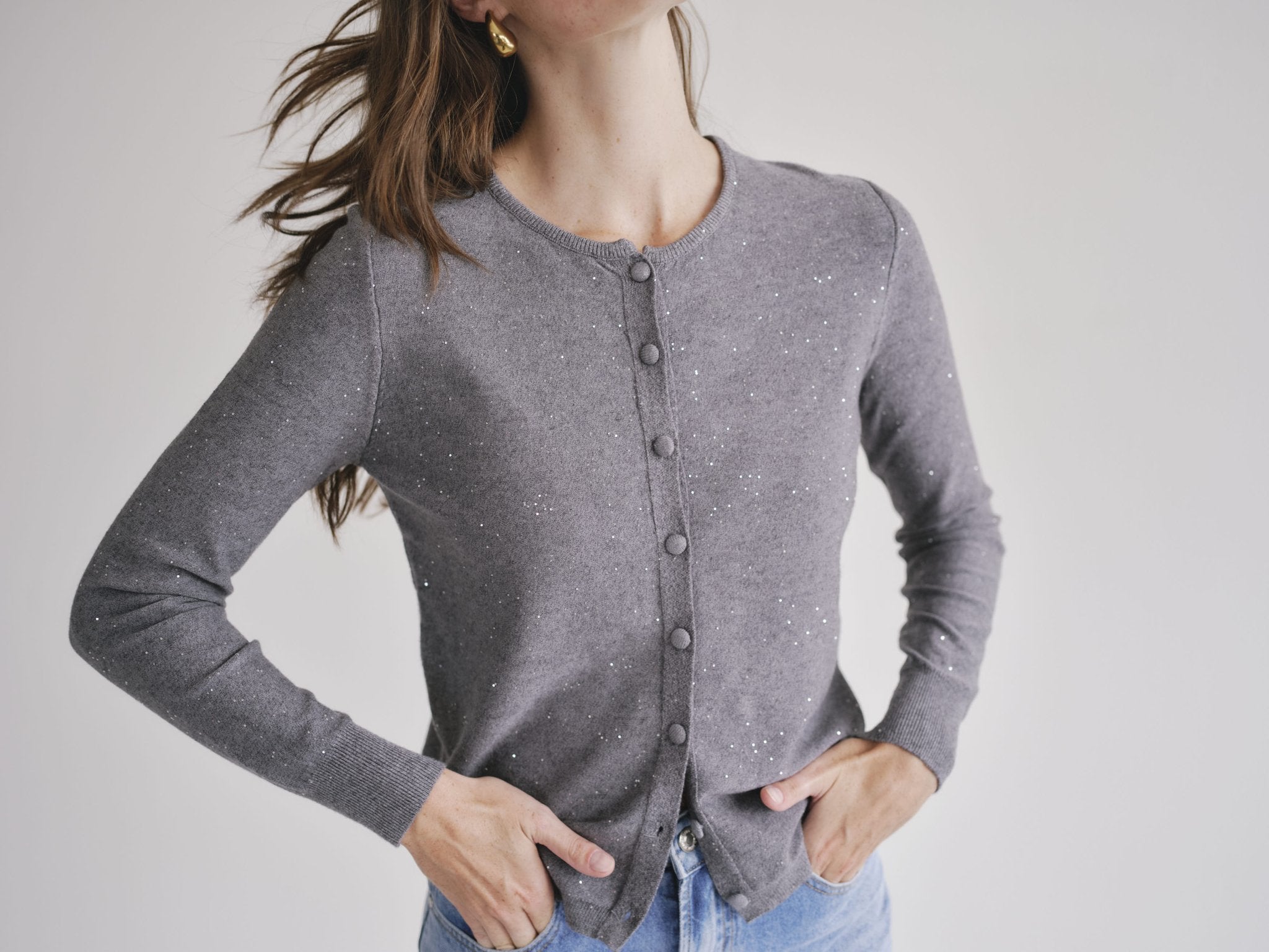 View our Sparkle Lurex Cardigan in Grey - by Tribute Store