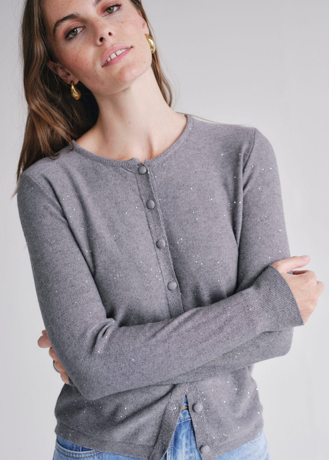 View our Sparkle Lurex Cardigan in Grey - by Tribute Store