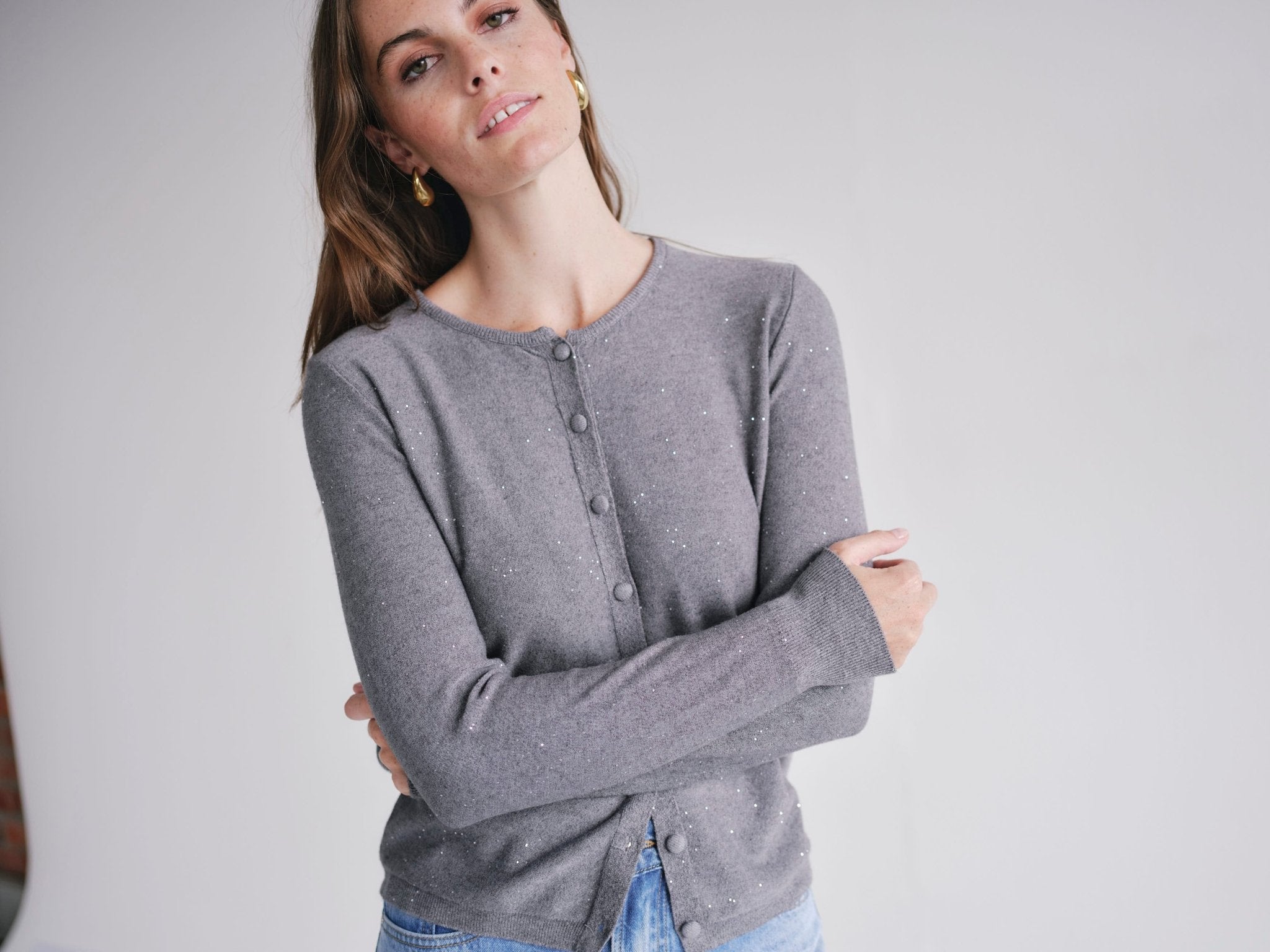 View our Sparkle Lurex Cardigan in Grey - by Tribute Store