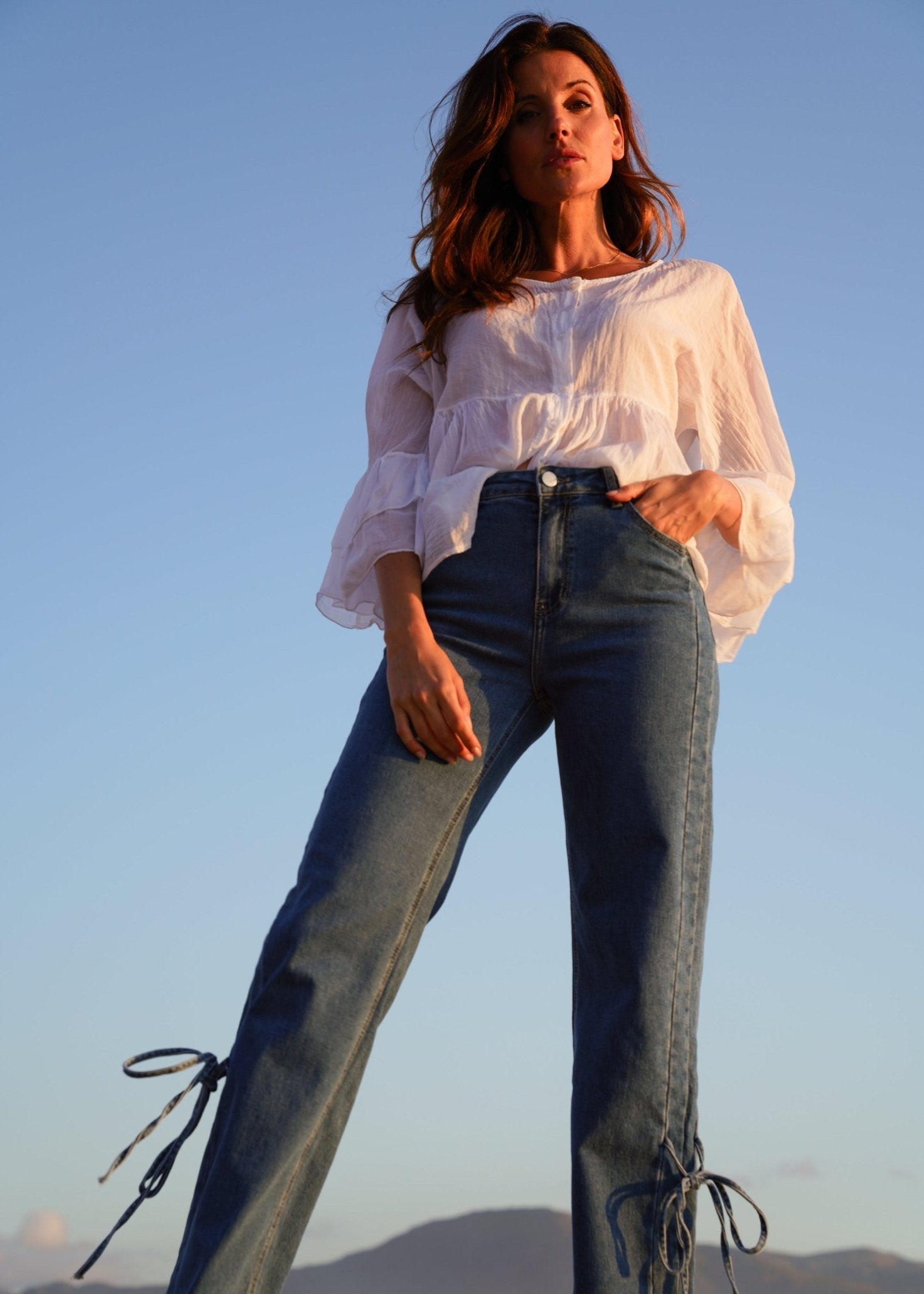 View our Straight Leg Jeans With Bow In Denim - by Tribute Store