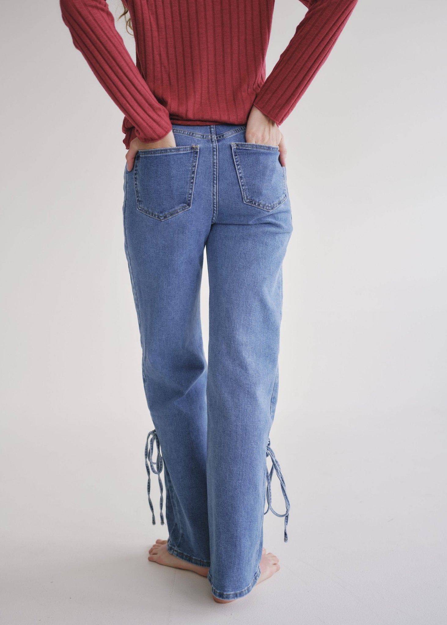 View our Straight Leg Jeans With Bow In Denim - by Tribute Store