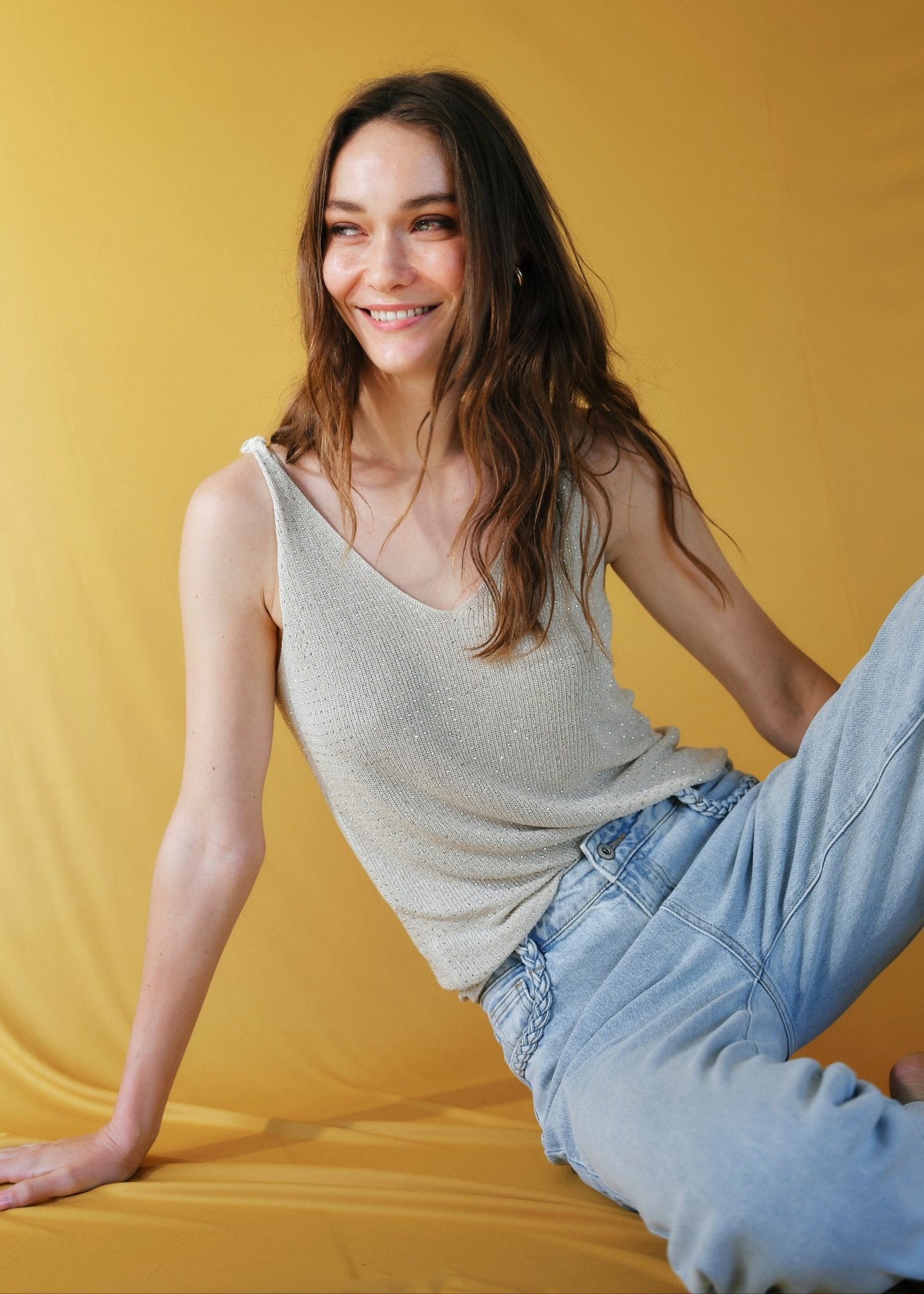 View our Studded Lurex Vest in Taupe - by Tribute Store