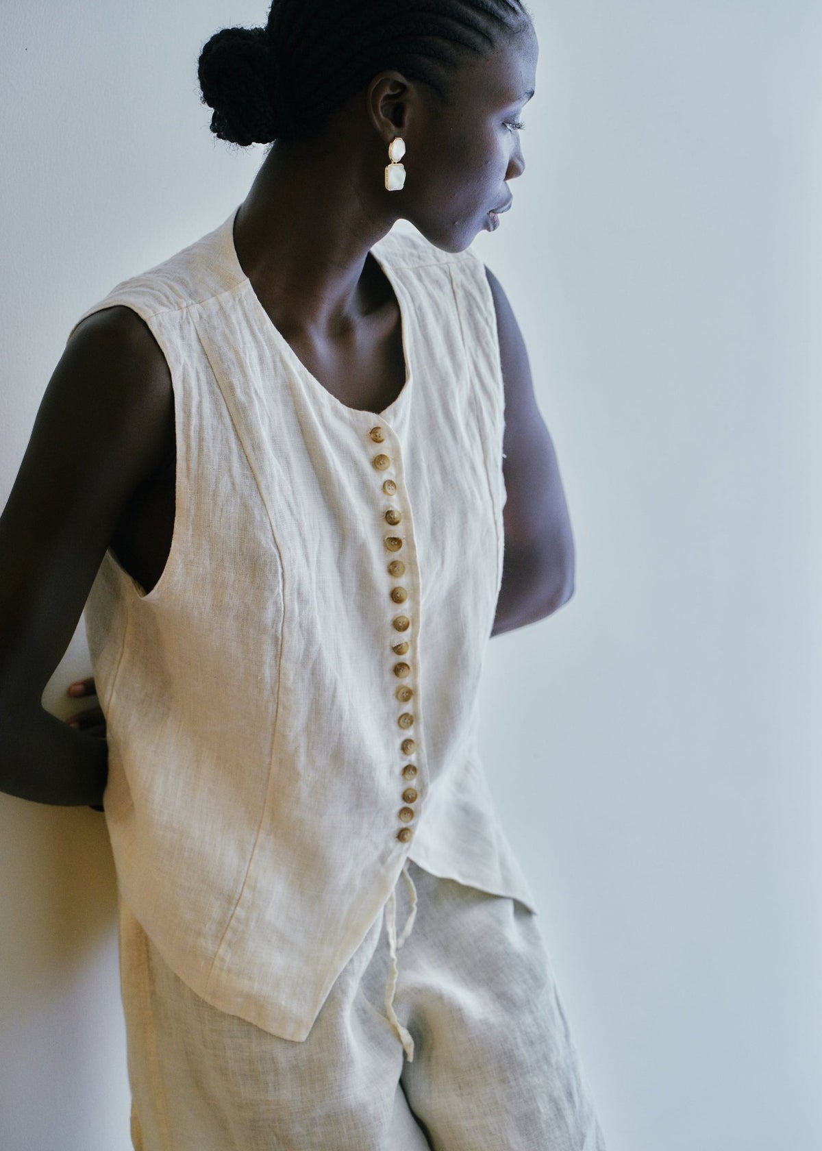 View our Sydney Italian Linen Waistcoat In Cream - by Tribute Store