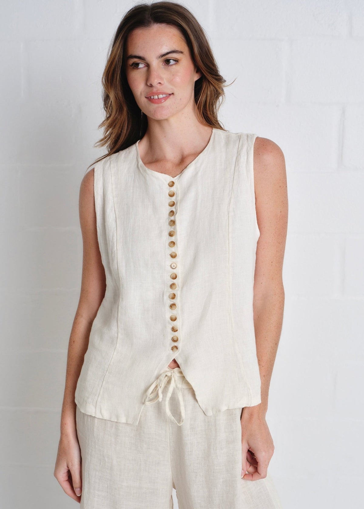 View our Sydney Linen Waistcoat In Cream - by Tribute Store