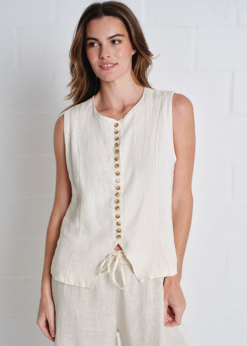 View our Sydney Linen Waistcoat In Cream - by Tribute Store