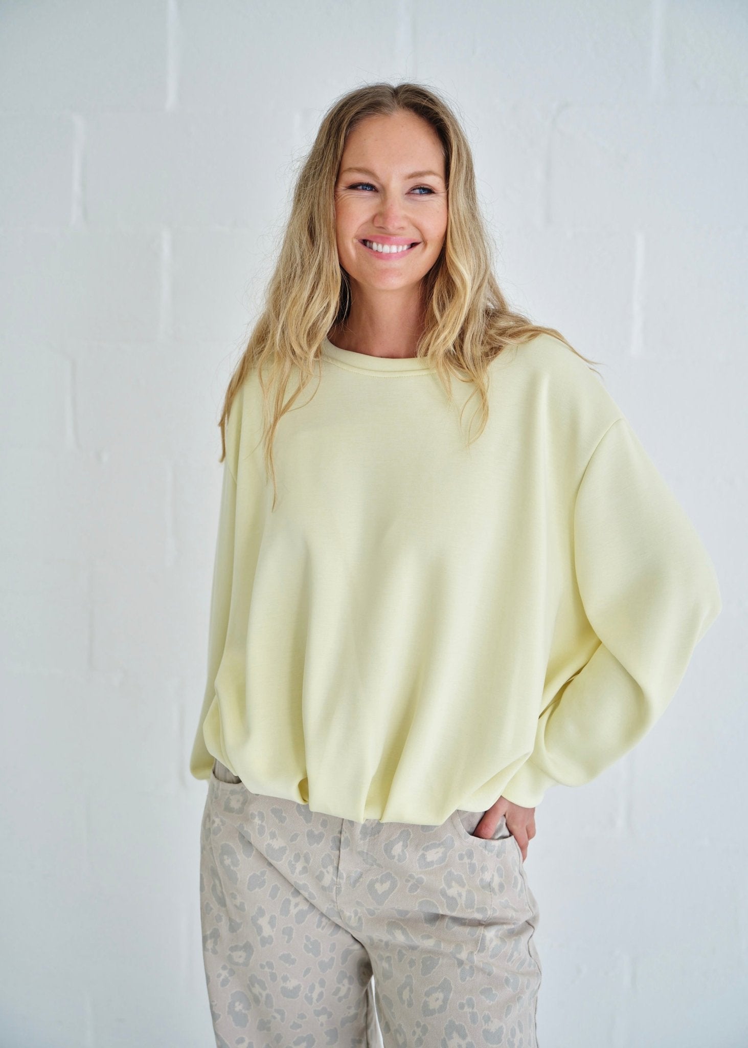 View our Tacoma Bubble Hem Sweater In Butter Yellow - by Tribute Store