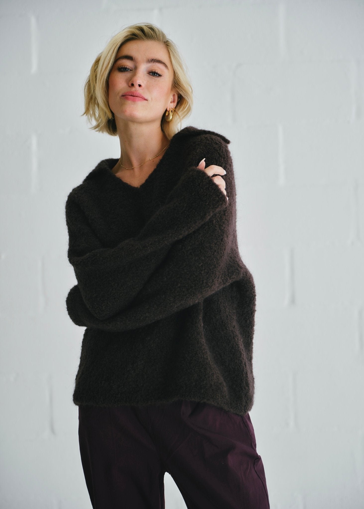 View our Teddy Knit With Open Collar In Chocolate - by Tribute Store