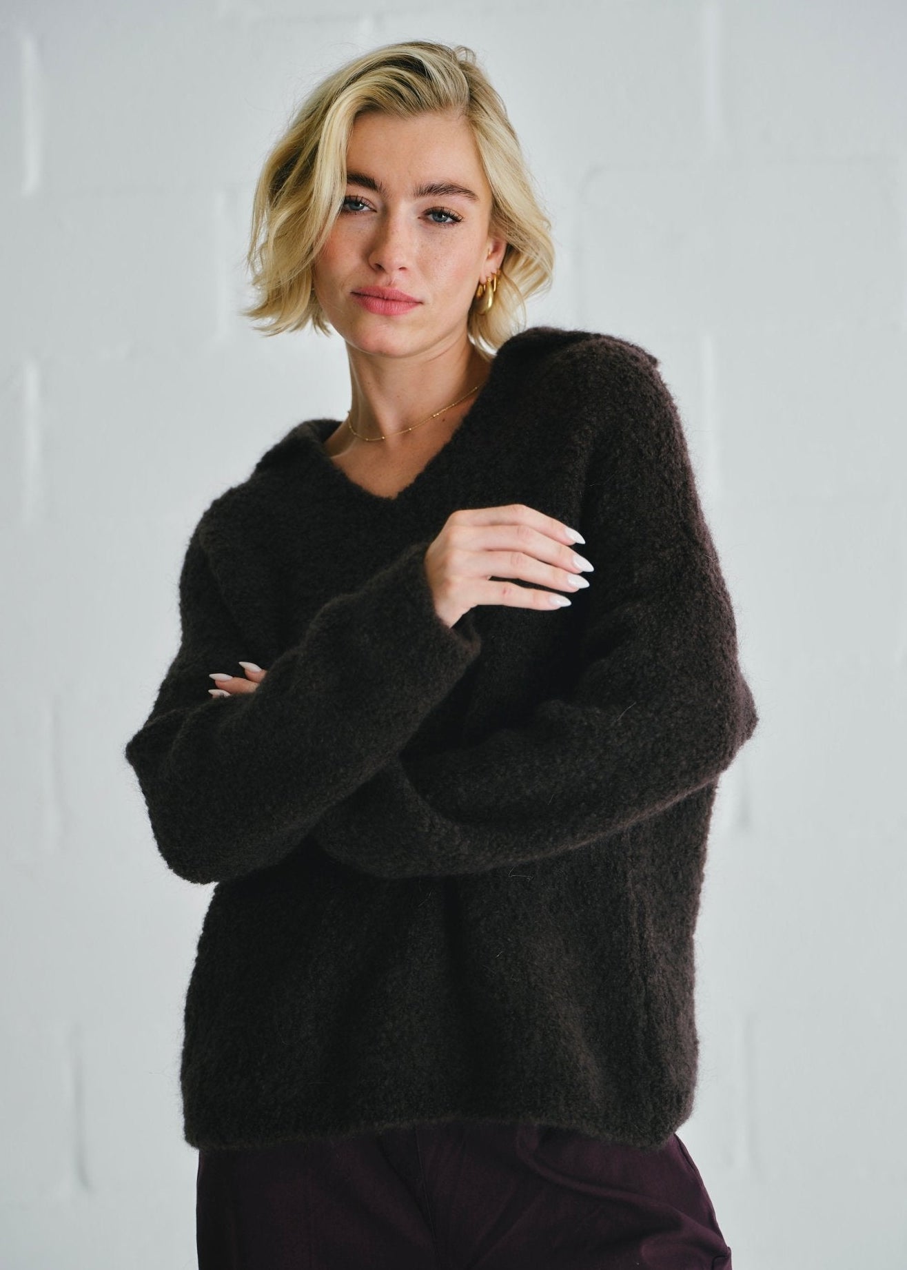 View our Teddy Knit With Open Collar In Chocolate - by Tribute Store
