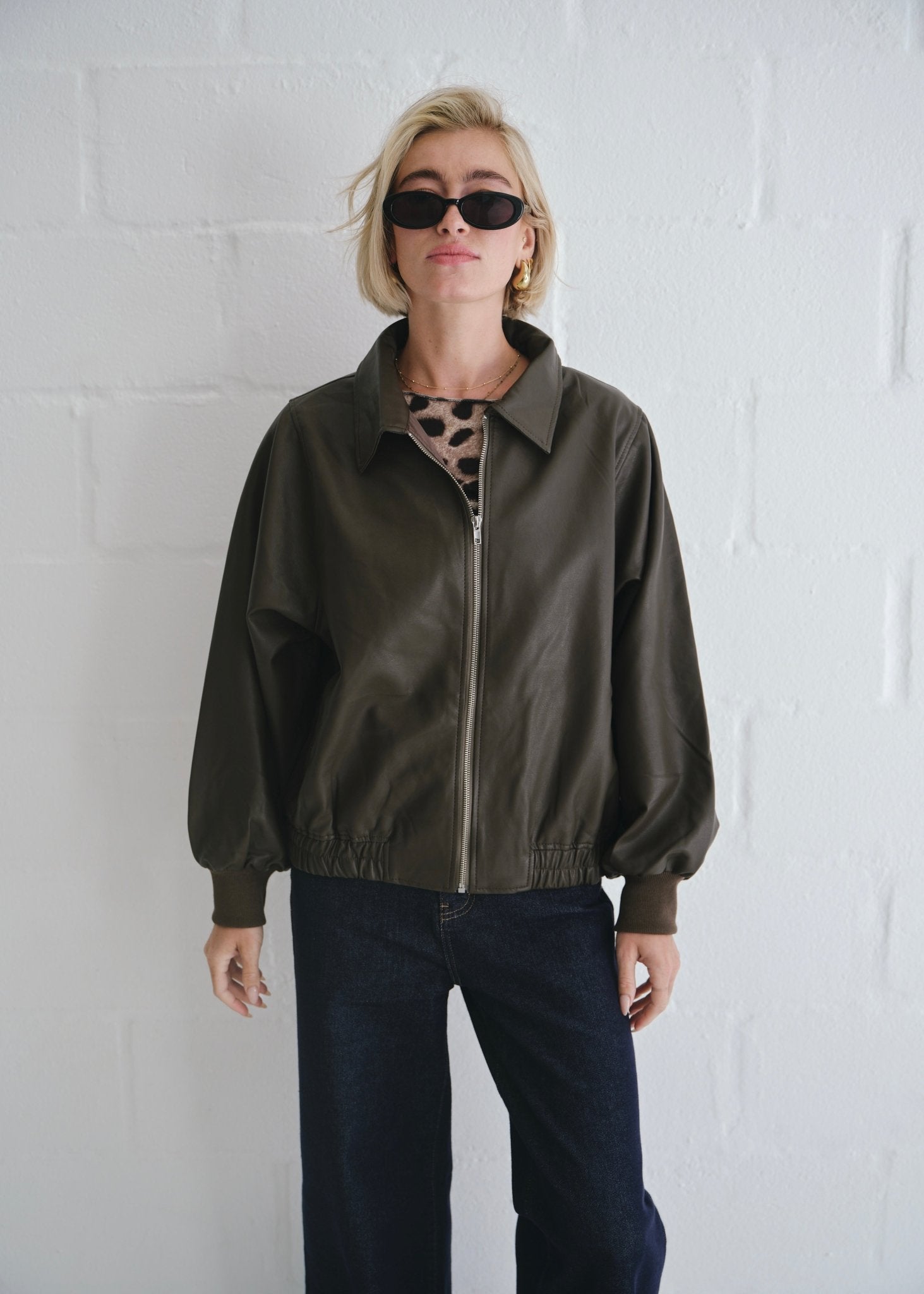 View our The Aria Faux Leather Bomber Jacket In Brown - by Tribute Store