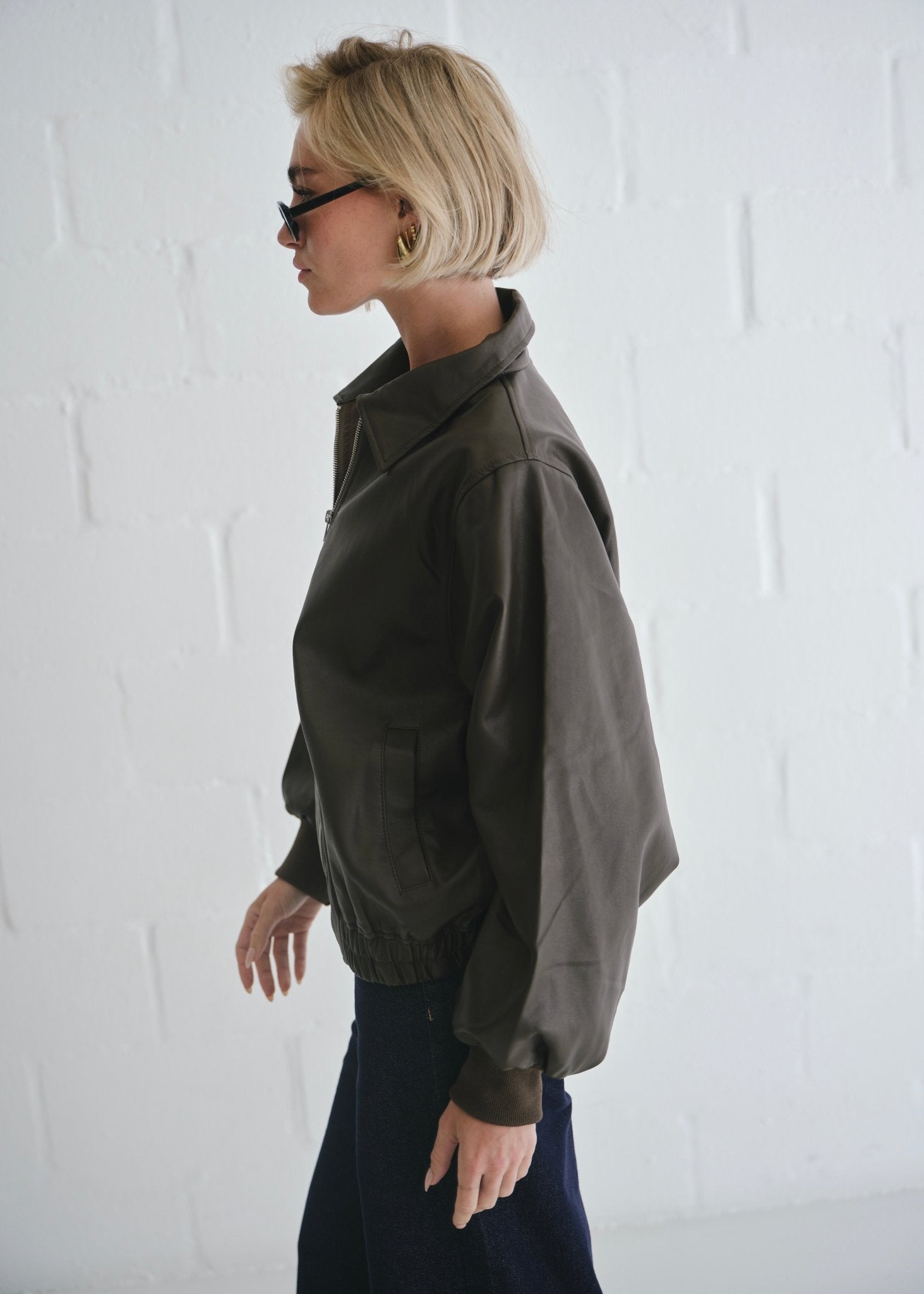 View our The Aria Faux Leather Bomber Jacket In Brown - by Tribute Store