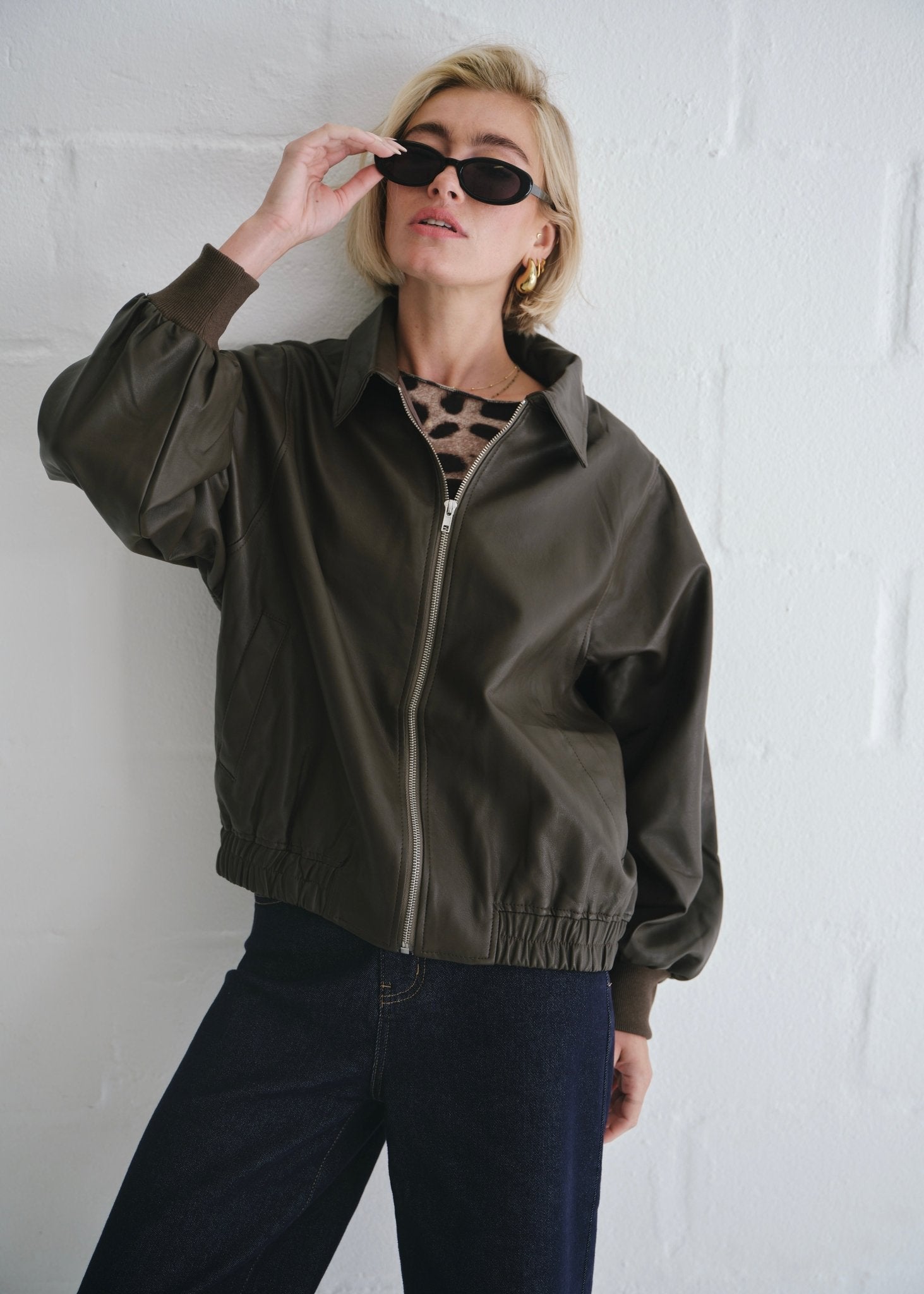 View our The Aria Faux Leather Bomber Jacket In Brown - by Tribute Store