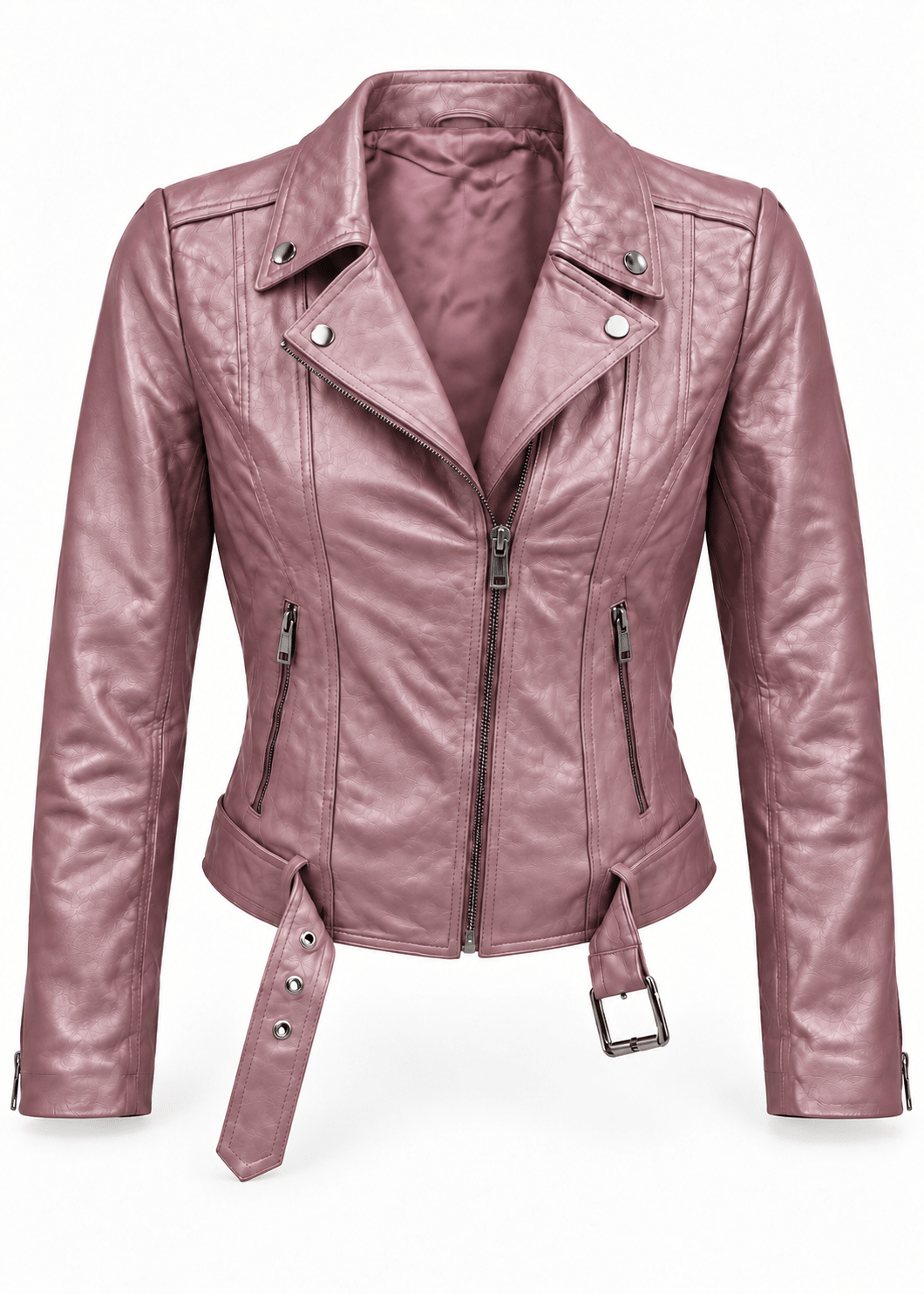 View our The Heartbreaker Genuine Lambskin Leather Biker Jacket in Metallic Pink - by Tribute Store