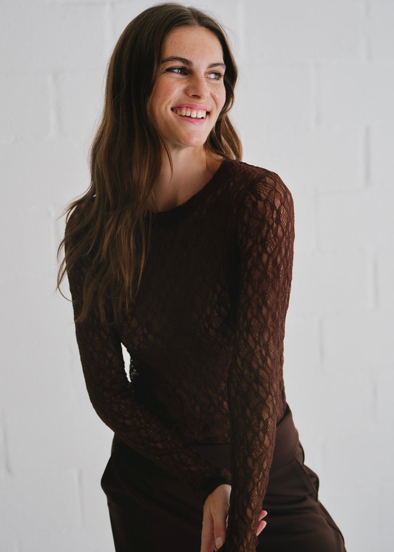 View our The Jennifer Classic Lace Top In Chocolate - by Tribute Store