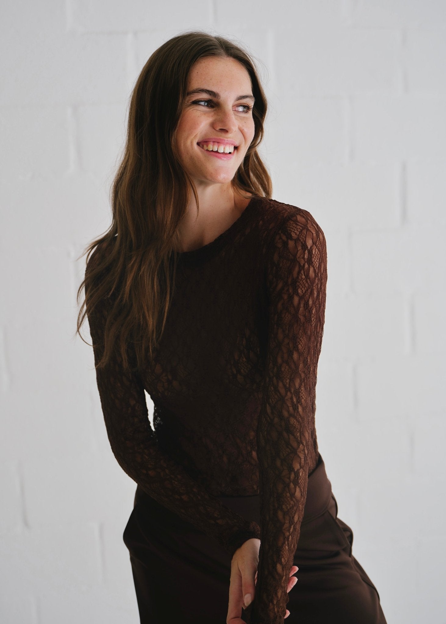 View our The Jennifer Classic Lace Top In Chocolate - by Tribute Store