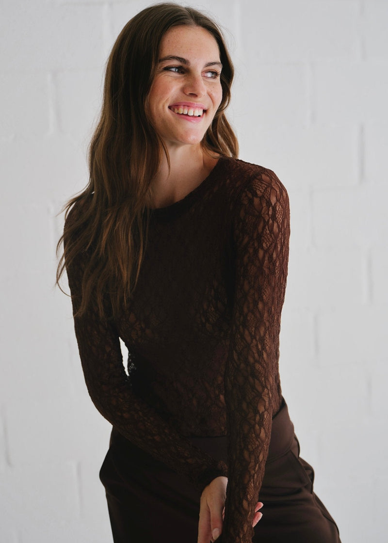 View our The Jennifer Classic Lace Top In Chocolate - by Tribute Store