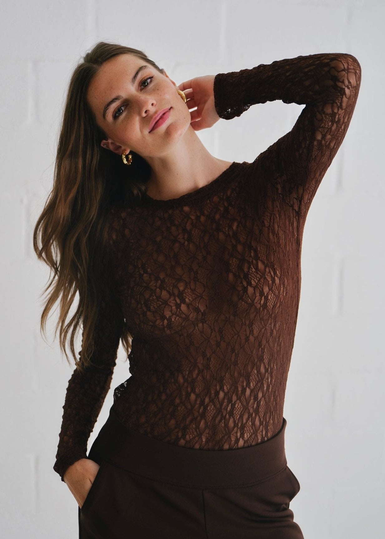 View our The Jennifer Classic Lace Top In Chocolate - by Tribute Store