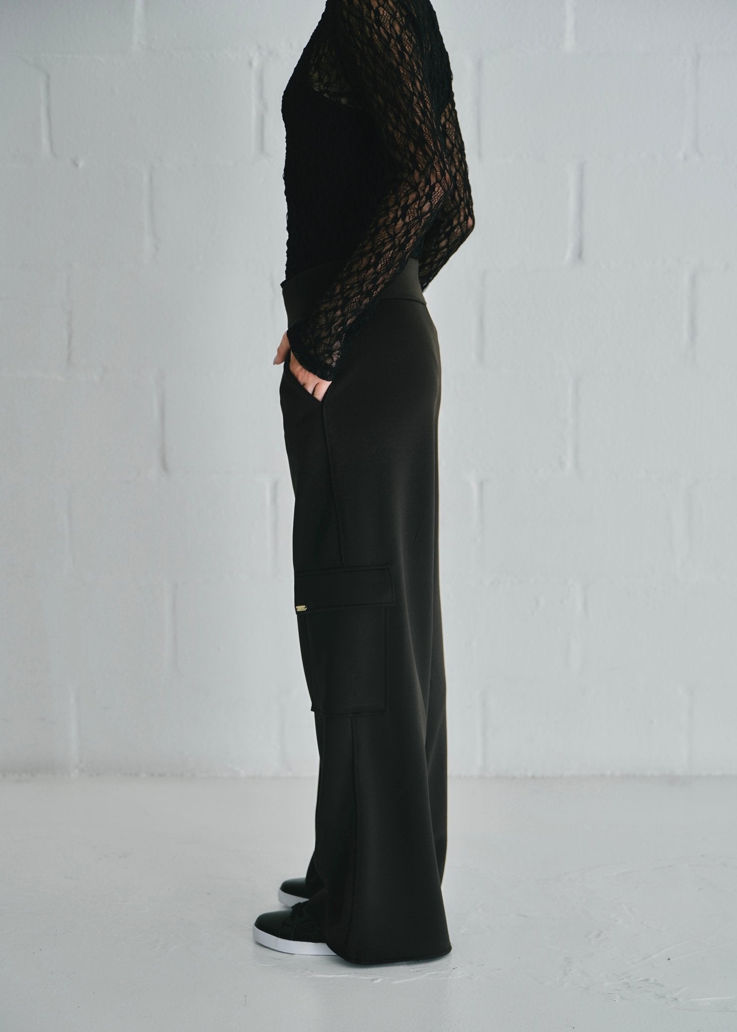 View our The Luxe Wide - Leg Cargo Pants In Black - by Tribute Store
