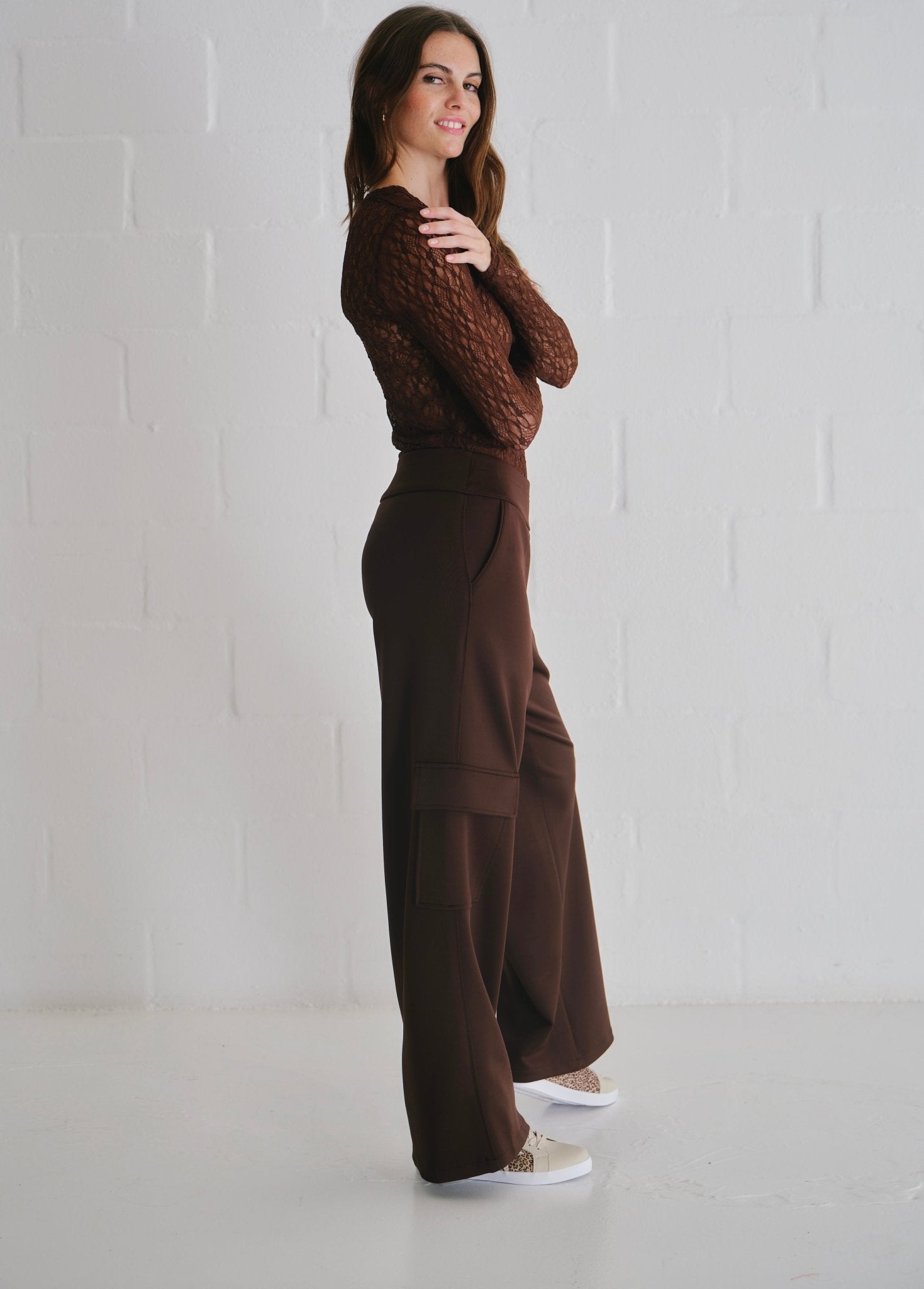 View our The Luxe Wide - Leg Cargo Pants In Chocolate - by Tribute Store