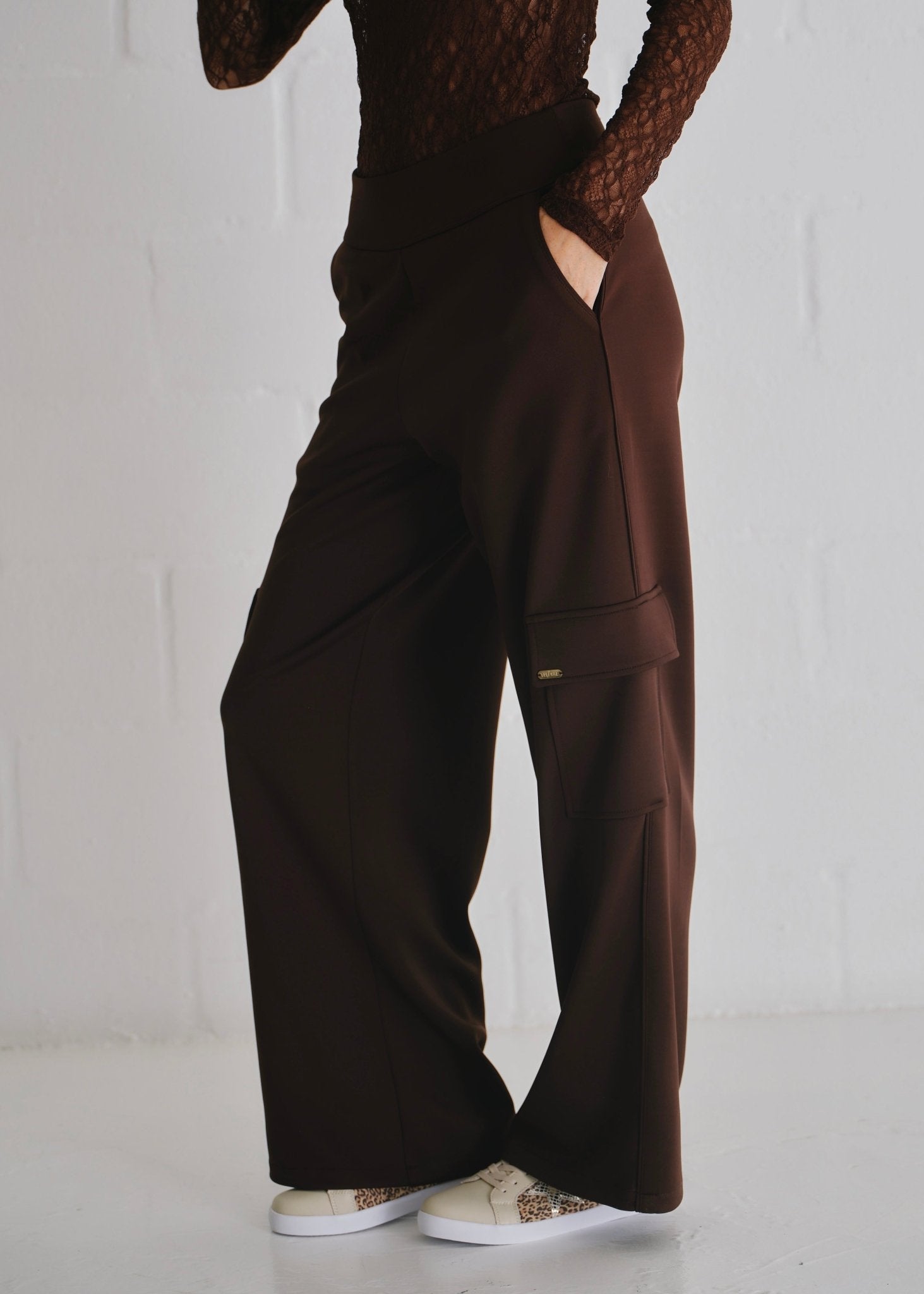 View our The Luxe Wide - Leg Cargo Pants In Chocolate - by Tribute Store