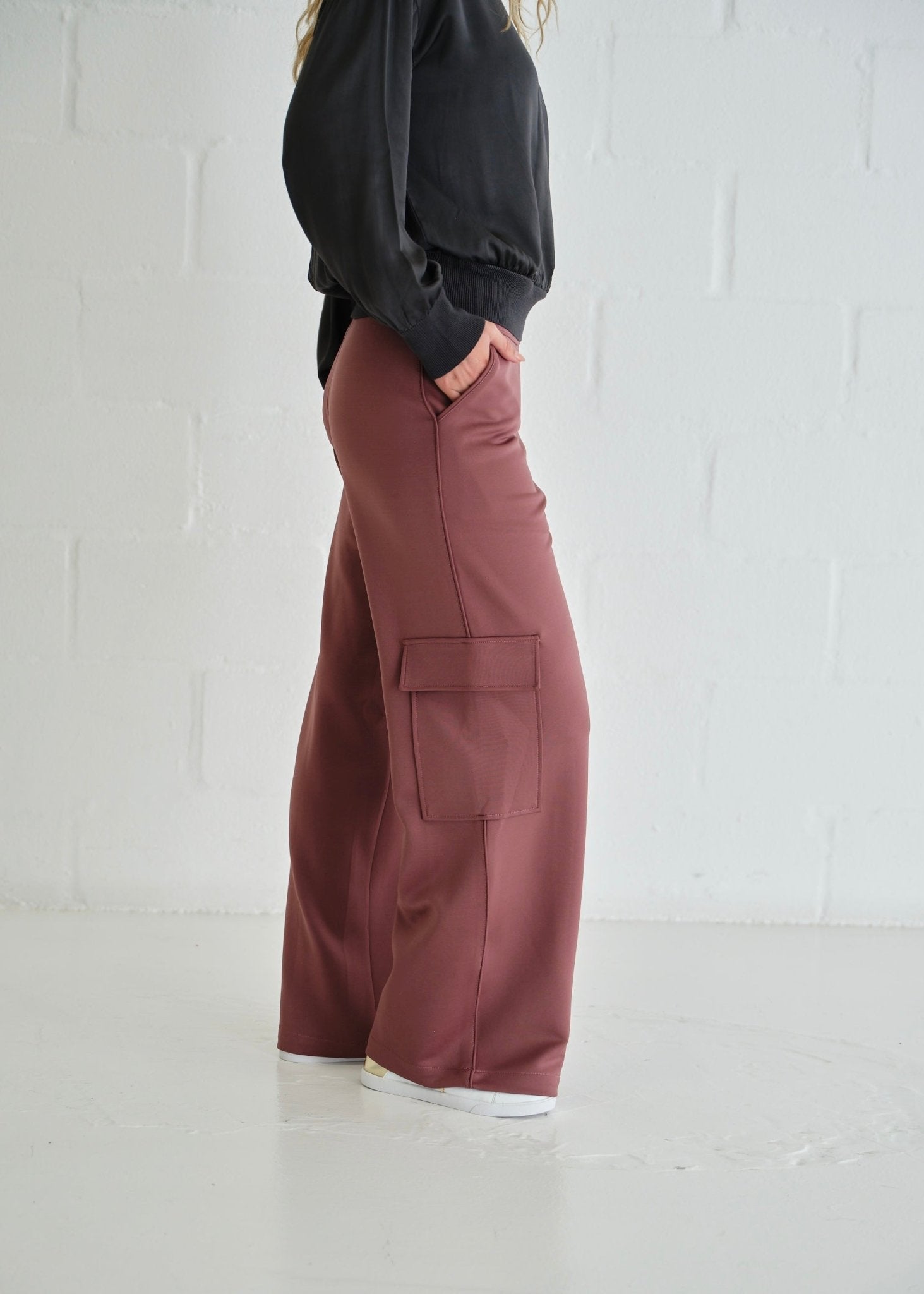 View our The Luxe Wide - Leg Cargo Pants In Purple - by Tribute Store