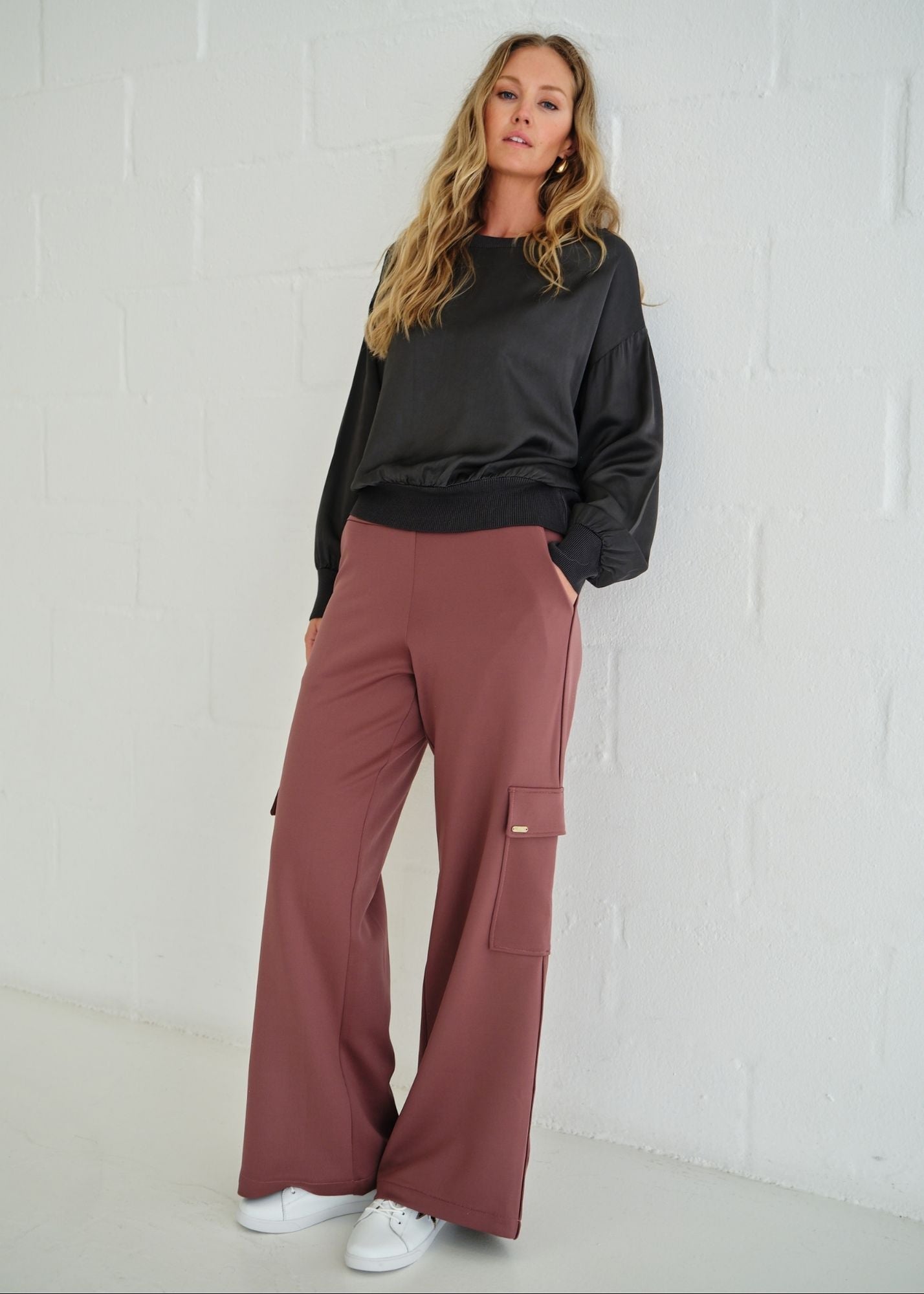View our The Luxe Wide - Leg Cargo Pants In Purple - by Tribute Store
